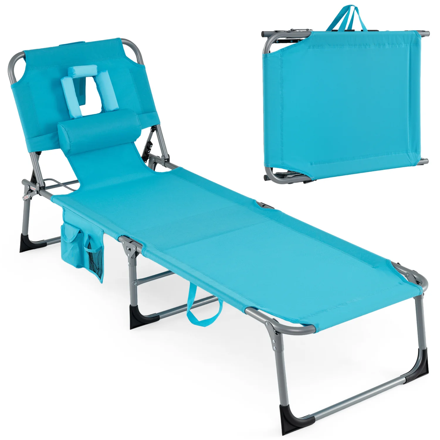 Folding Tanning Chair With Face Arm Holes, Turquoise - Image 4