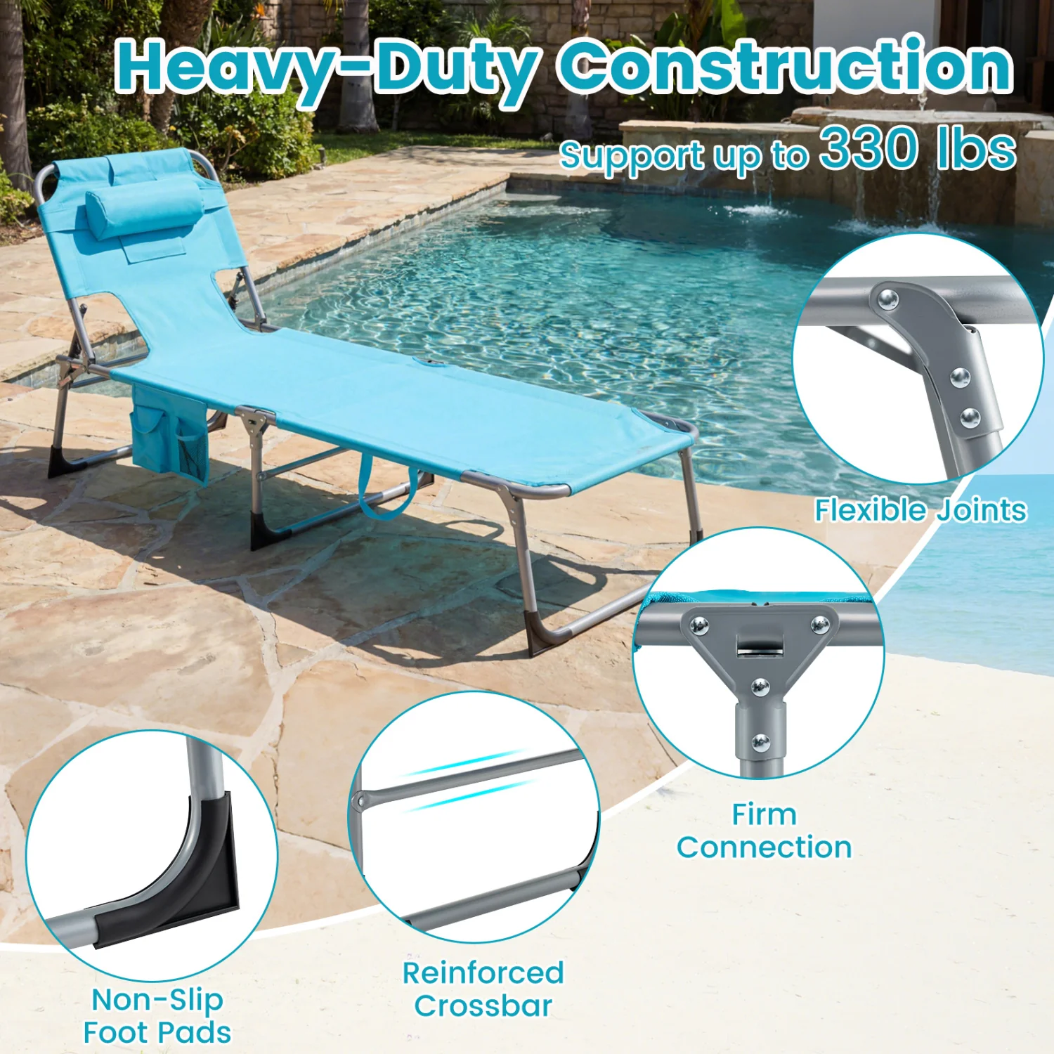 Folding Tanning Chair With Face Arm Holes, Turquoise - Image 9
