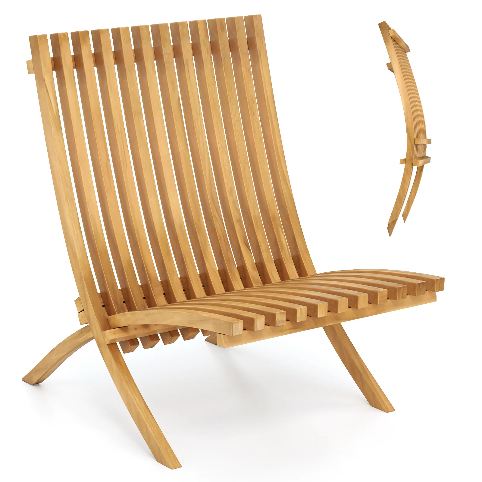 Folding Teak Wood Outdoor Lounge Chair, Slatted Seat And Backrest - Image 4