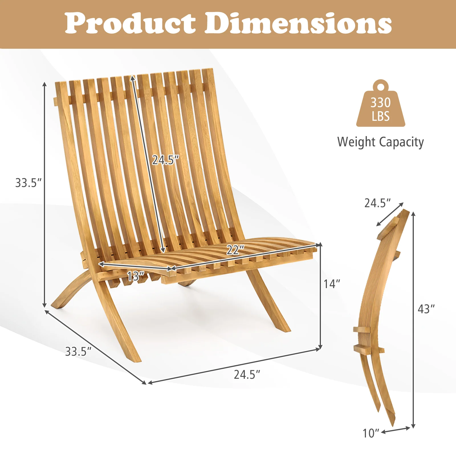 Folding Teak Wood Outdoor Lounge Chair, Slatted Seat And Backrest - Image 5