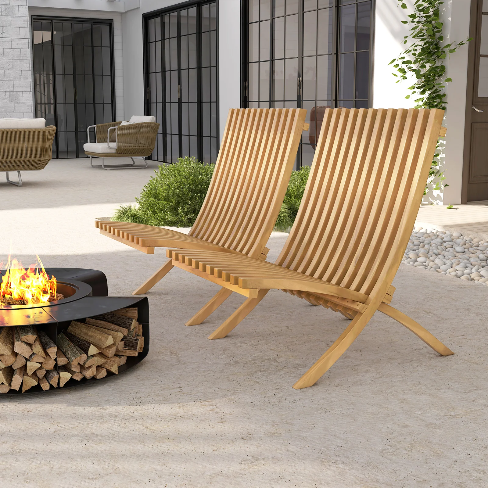 Folding Teak Wood Outdoor Lounge Chair, Slatted Seat And Backrest - Image 6