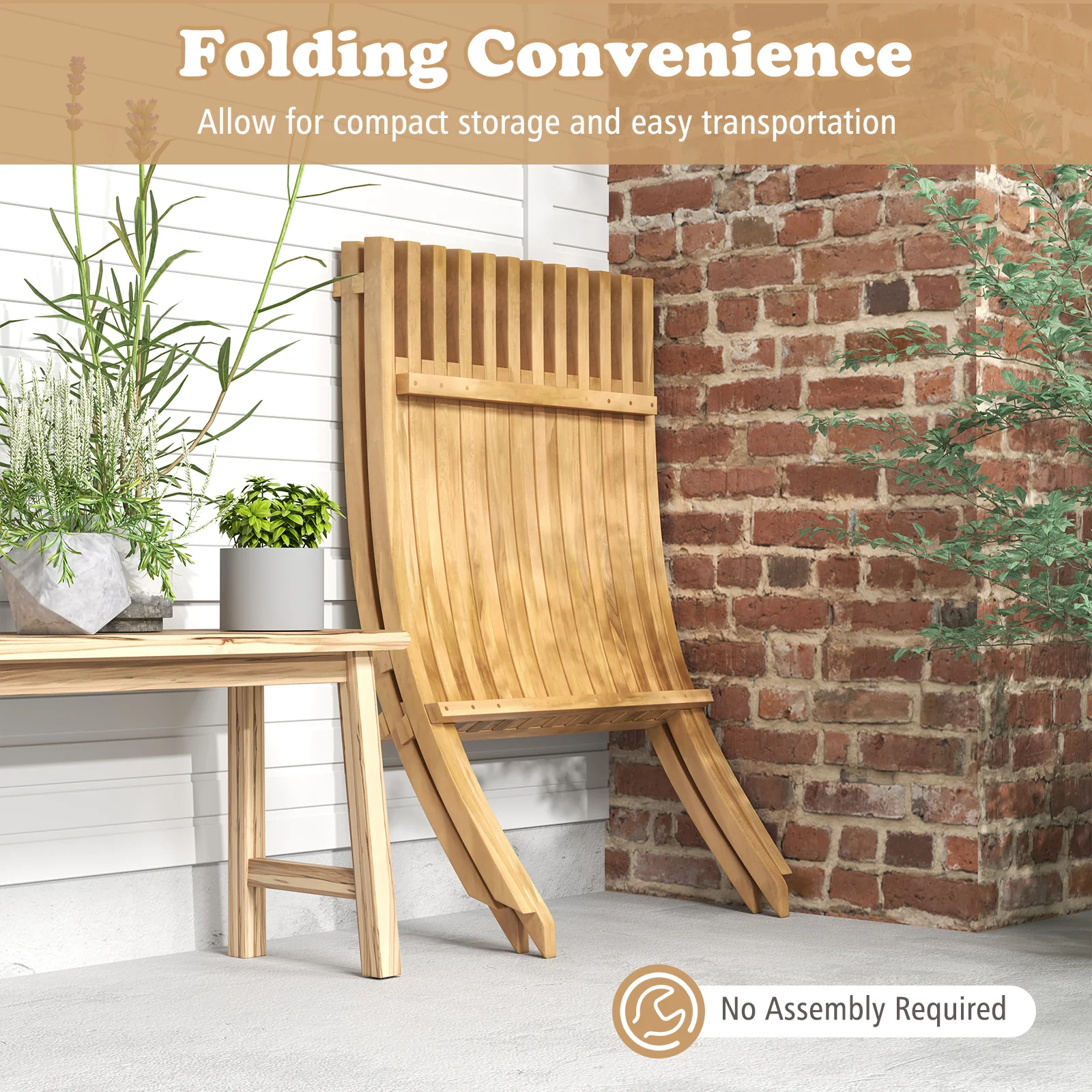 Folding Teak Wood Outdoor Lounge Chair, Slatted Seat And Backrest - Image 8