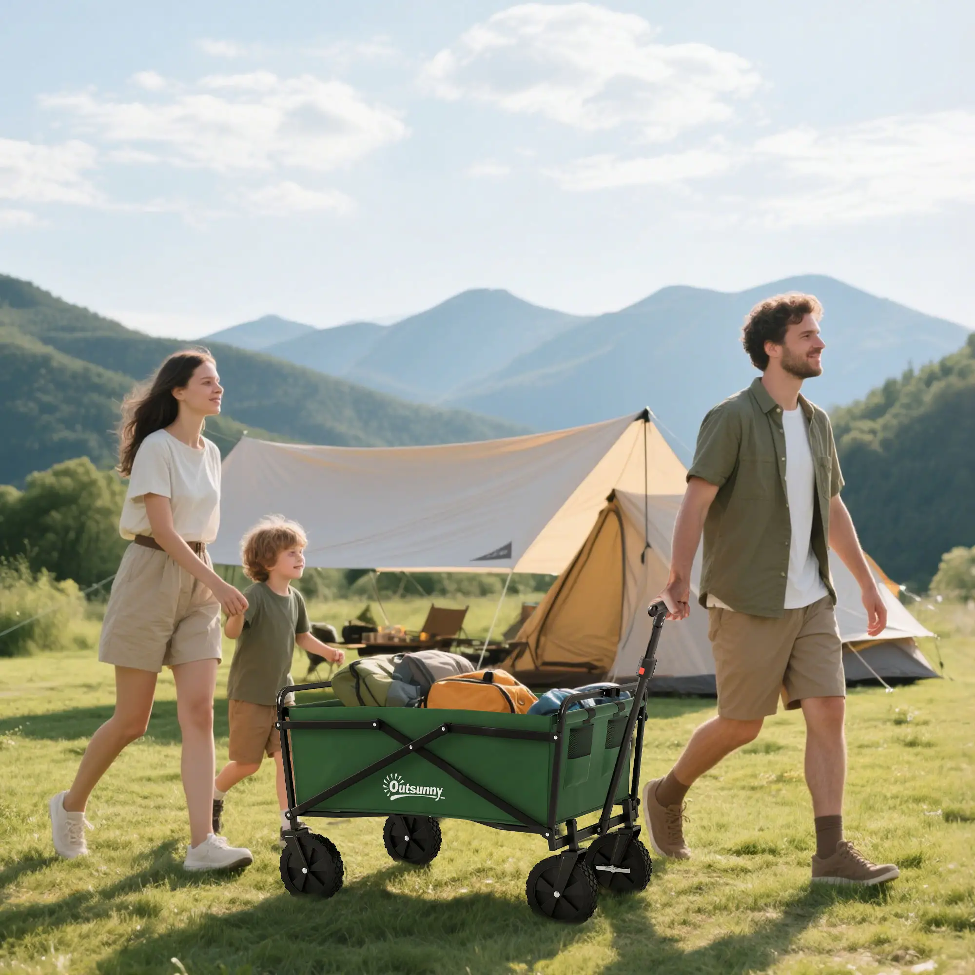 Folding Wagon Cart, Heavy Duty Outdoor Utility, Collapsible Garden Trolley, Steel Frame, Oxford Fabric - Image 2