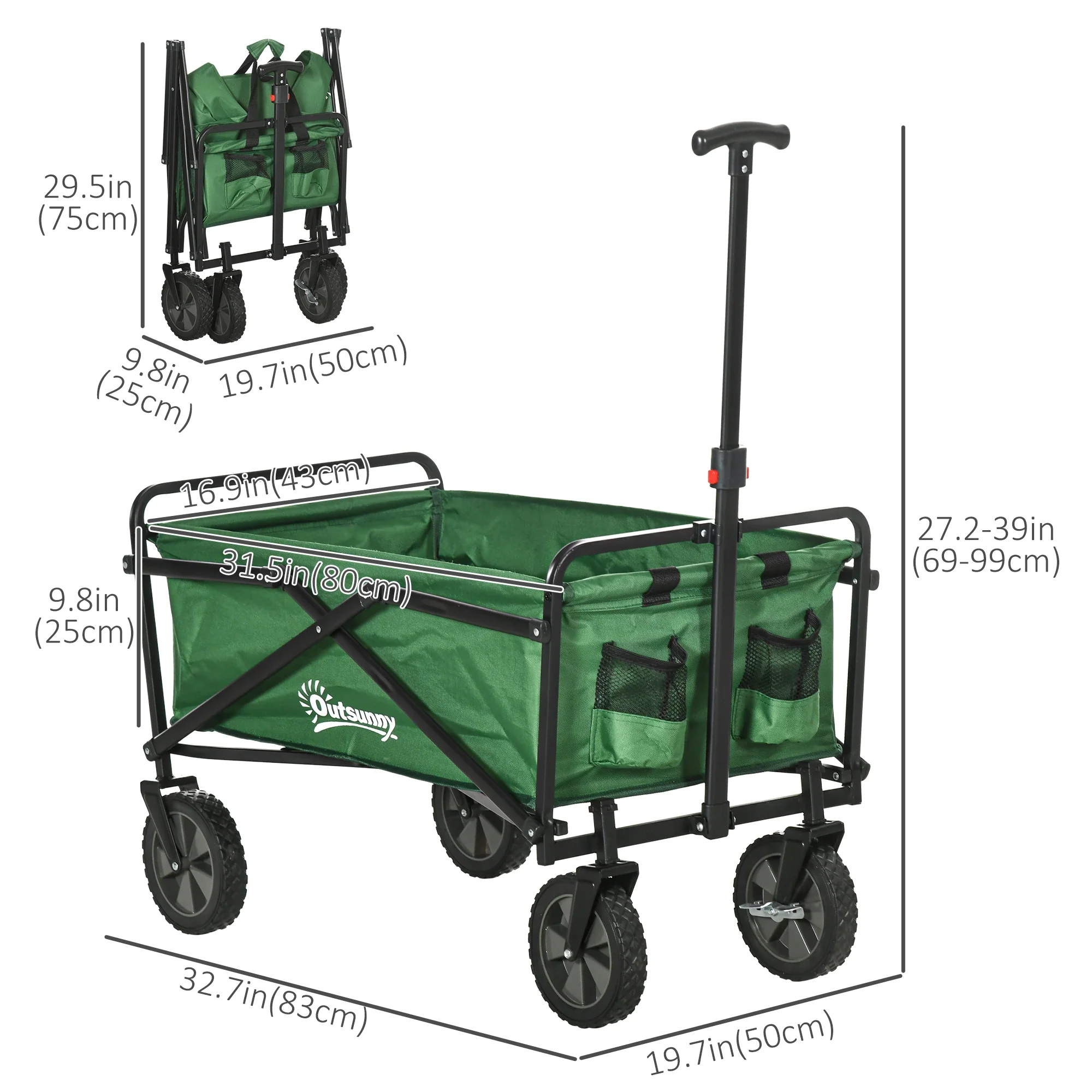 Folding Wagon Cart, Heavy Duty Outdoor Utility, Collapsible Garden Trolley, Steel Frame, Oxford Fabric - Image 3