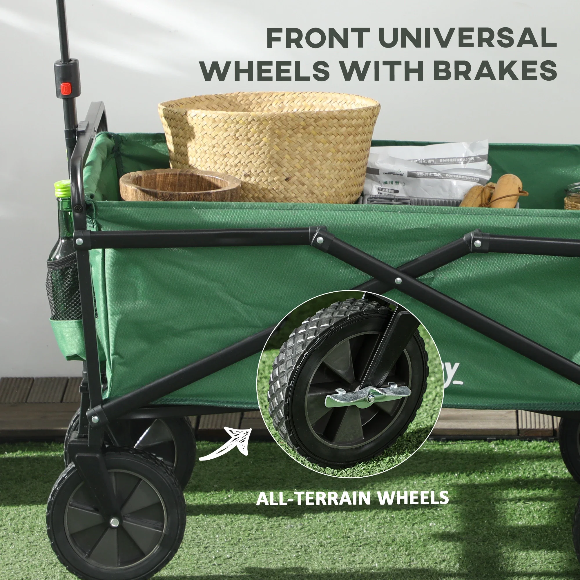 Folding Wagon Cart, Heavy Duty Outdoor Utility, Collapsible Garden Trolley, Steel Frame, Oxford Fabric - Image 4