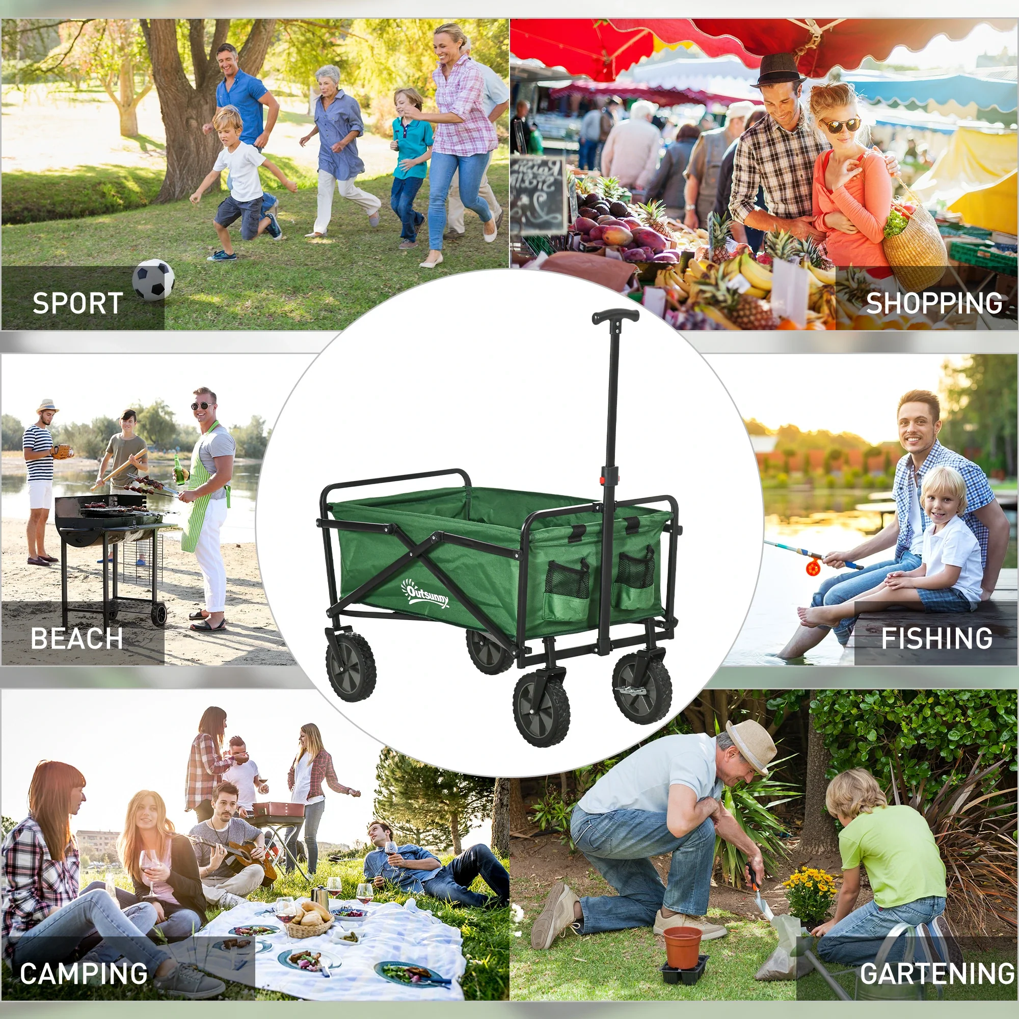 Folding Wagon Cart, Heavy Duty Outdoor Utility, Collapsible Garden Trolley, Steel Frame, Oxford Fabric - Image 7