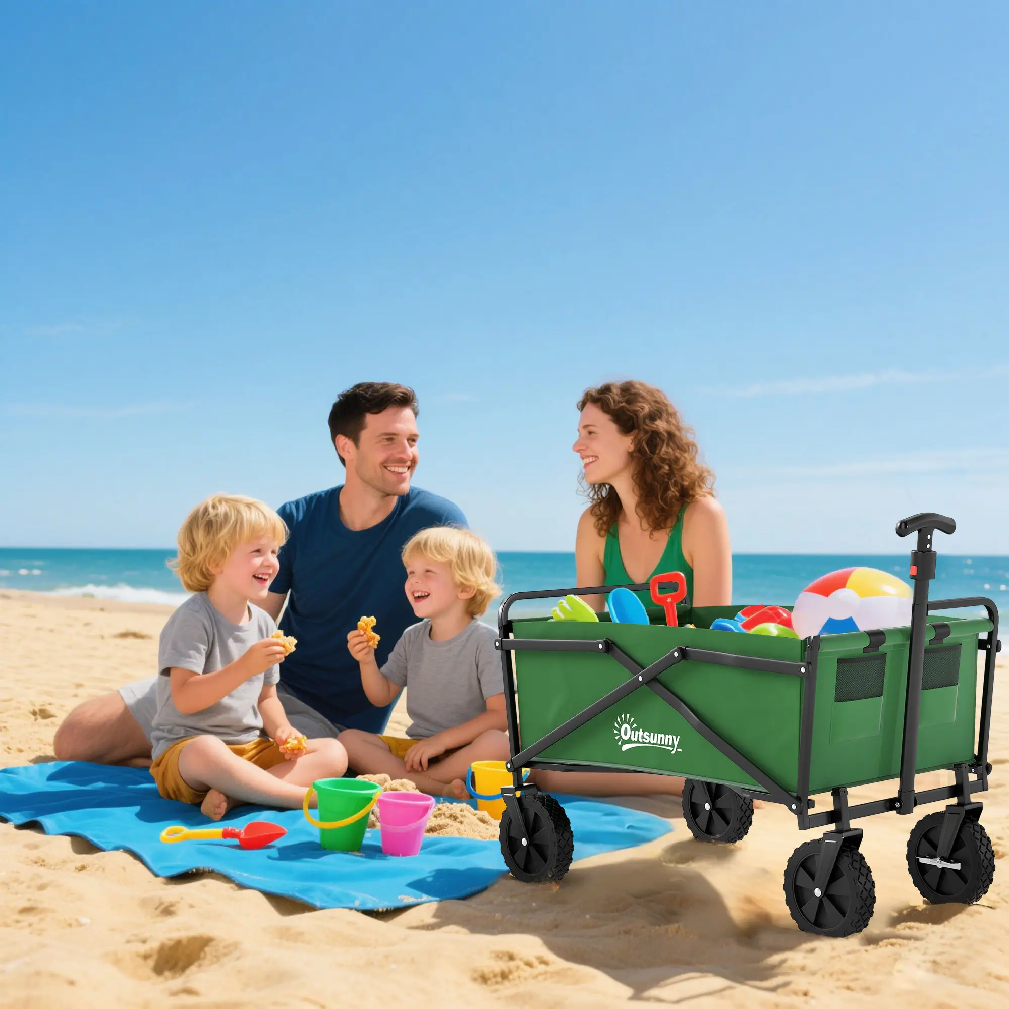 Folding Wagon Cart, Heavy Duty Outdoor Utility, Collapsible Garden Trolley, Steel Frame, Oxford Fabric - Image 8