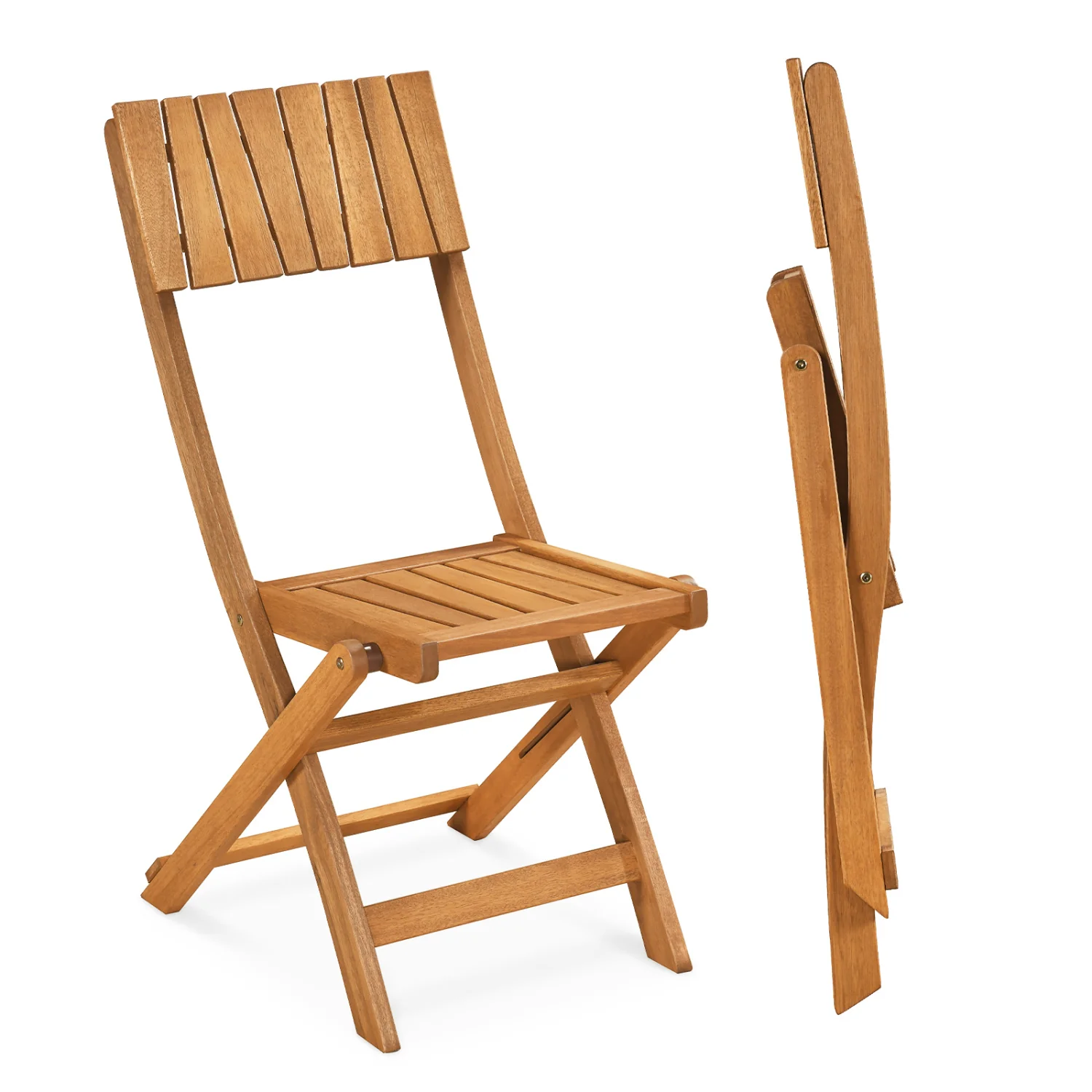Folding Wood Dining Chairs, 2 Pack, Slatted Backrest