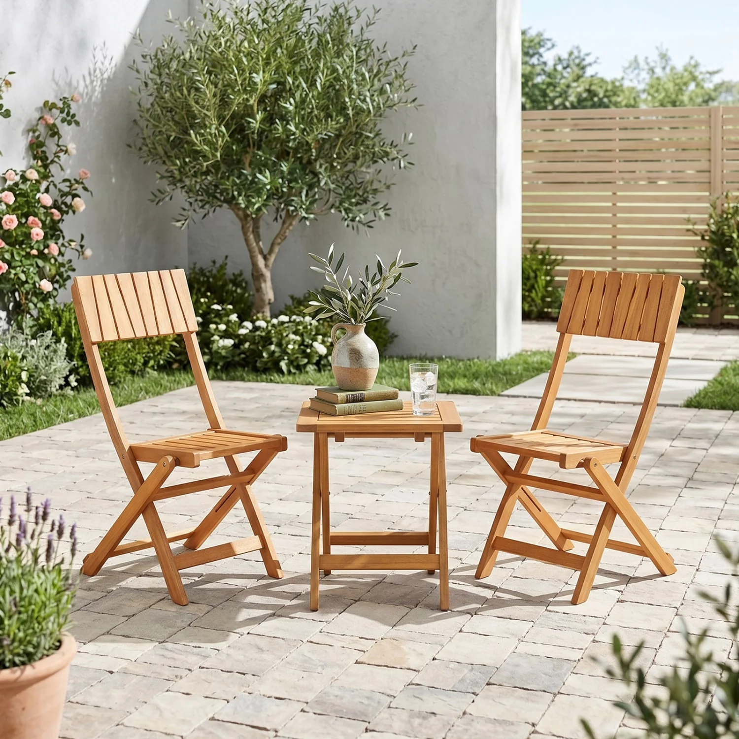 Folding Wood Dining Chairs, 2 Pack, Slatted Backrest - Image 3