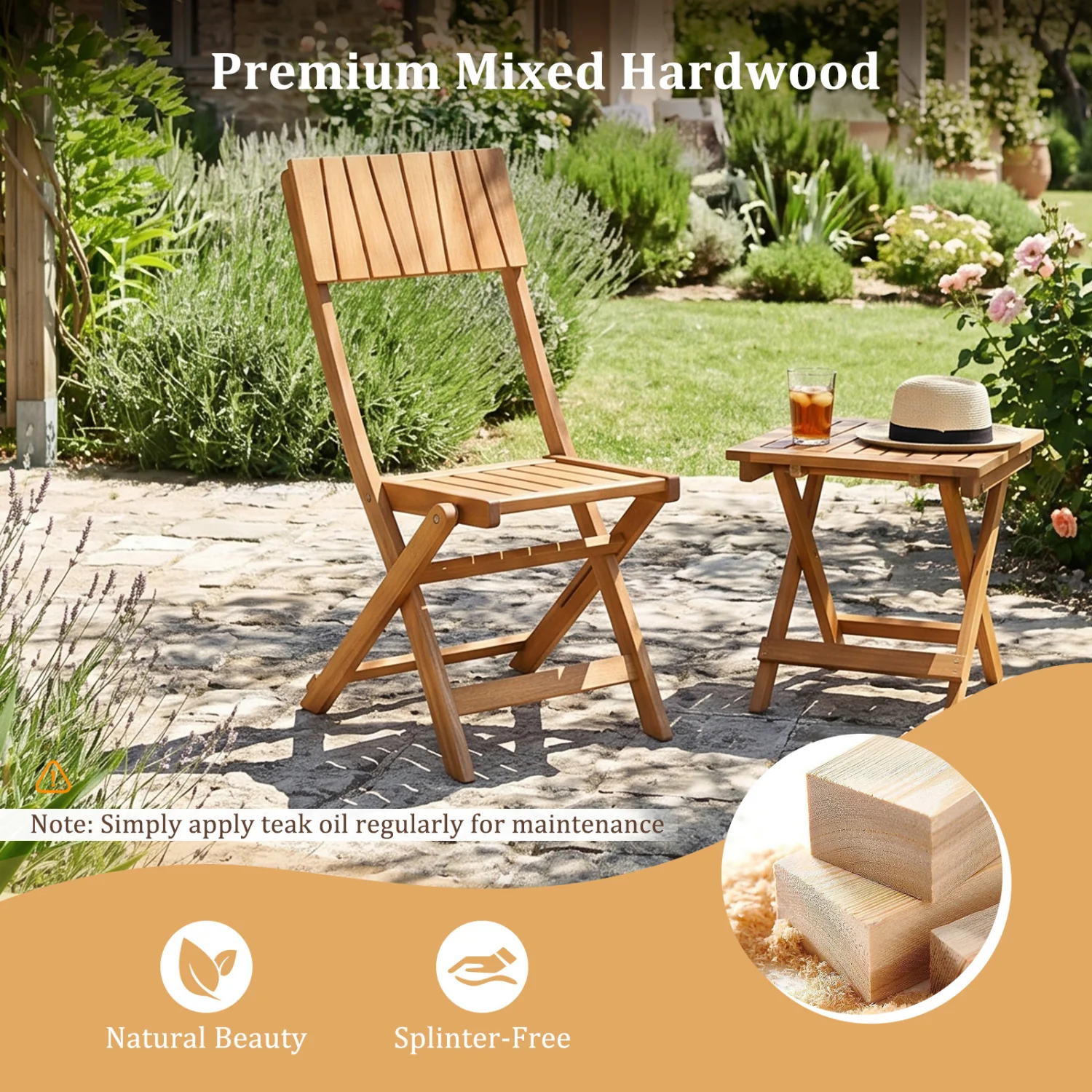 Folding Wood Dining Chairs, 2 Pack, Slatted Backrest - Image 9