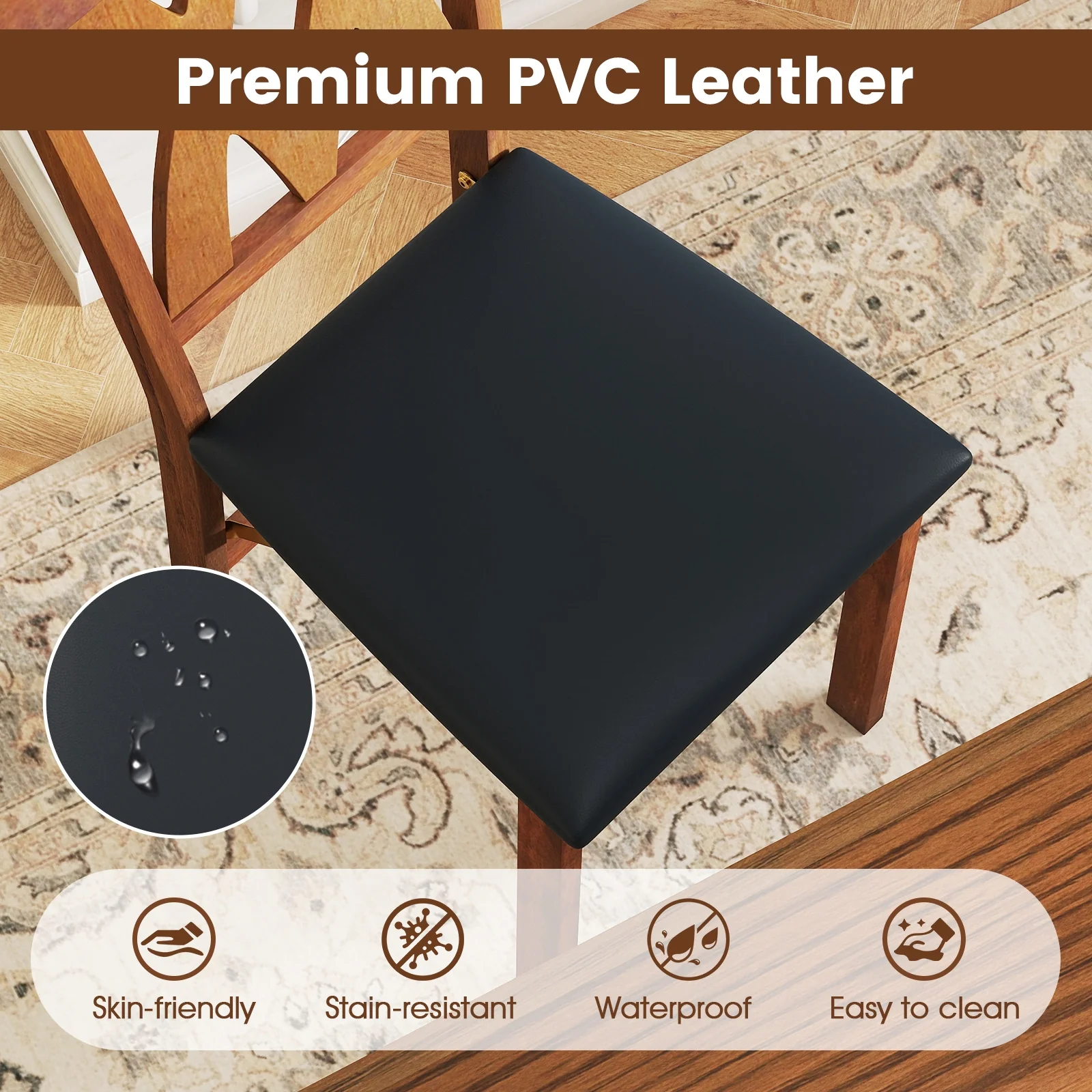Folding Wooden Dining Chair Set, 2 Faux Leather Upholstered Kitchen Armless Chairs, Walnut - Image 9