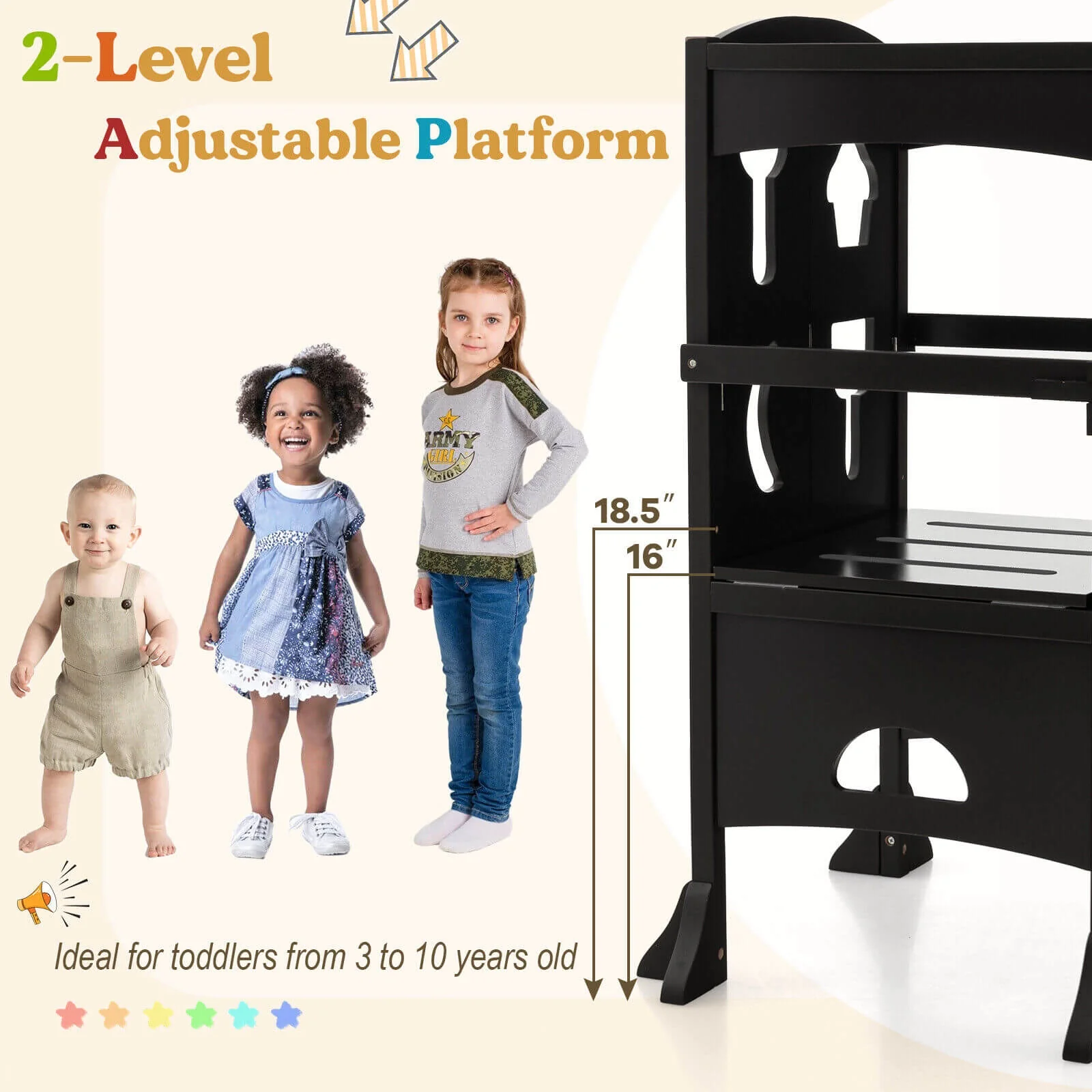 Folding Wooden Step Stool, Lockable Safety Rail, Coffee - Image 10