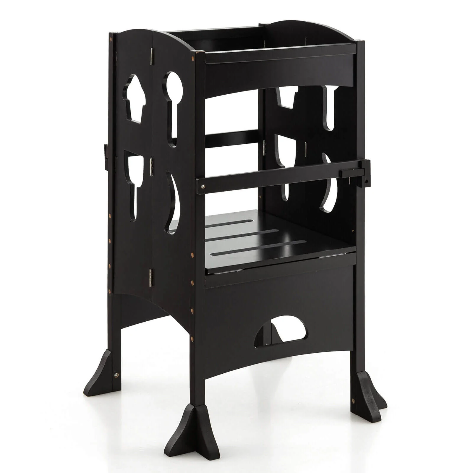 Folding Wooden Step Stool, Lockable Safety Rail, Coffee - Image 4