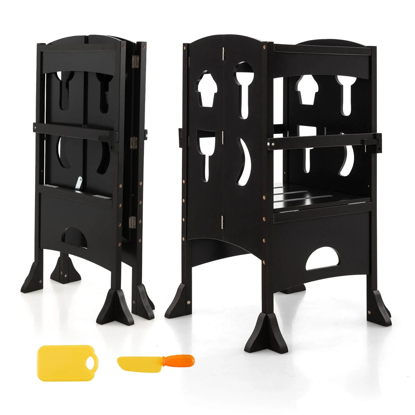 Folding Wooden Step Stool, Lockable Safety Rail, Coffee - Image 5