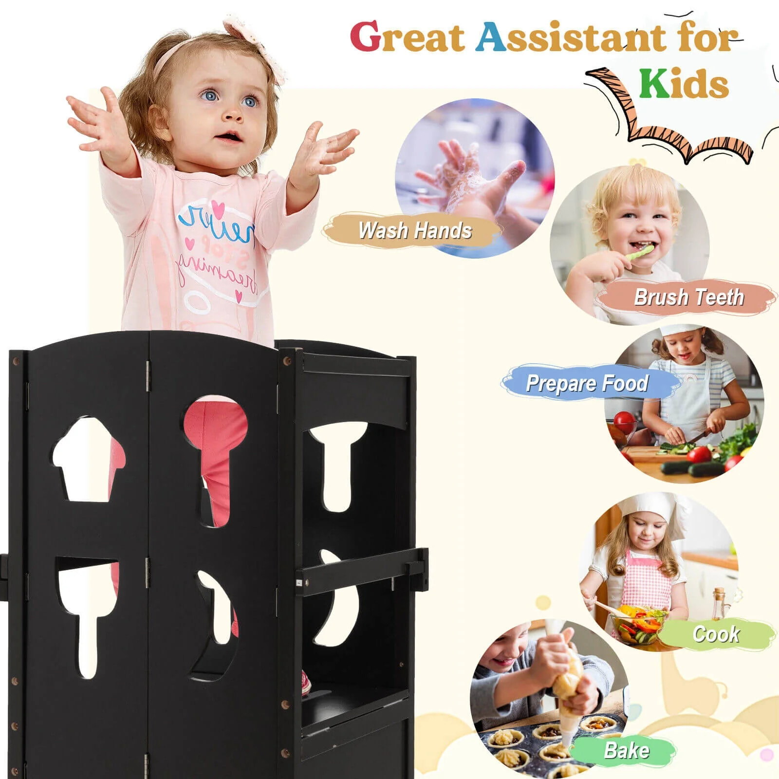 Folding Wooden Step Stool, Lockable Safety Rail, Coffee - Image 8