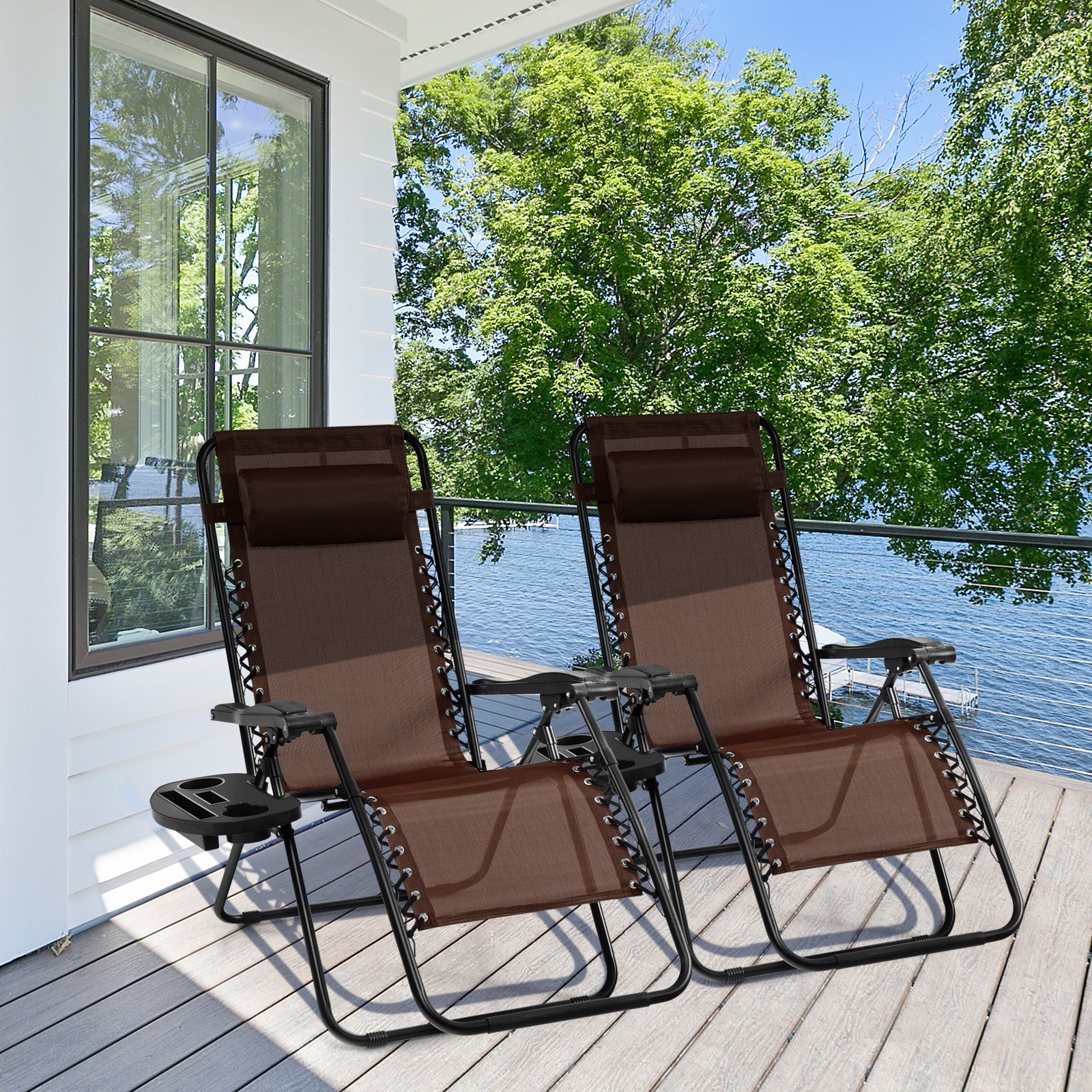 Folding Zero Gravity Reclining Lounge Chair, Brown - Image 2