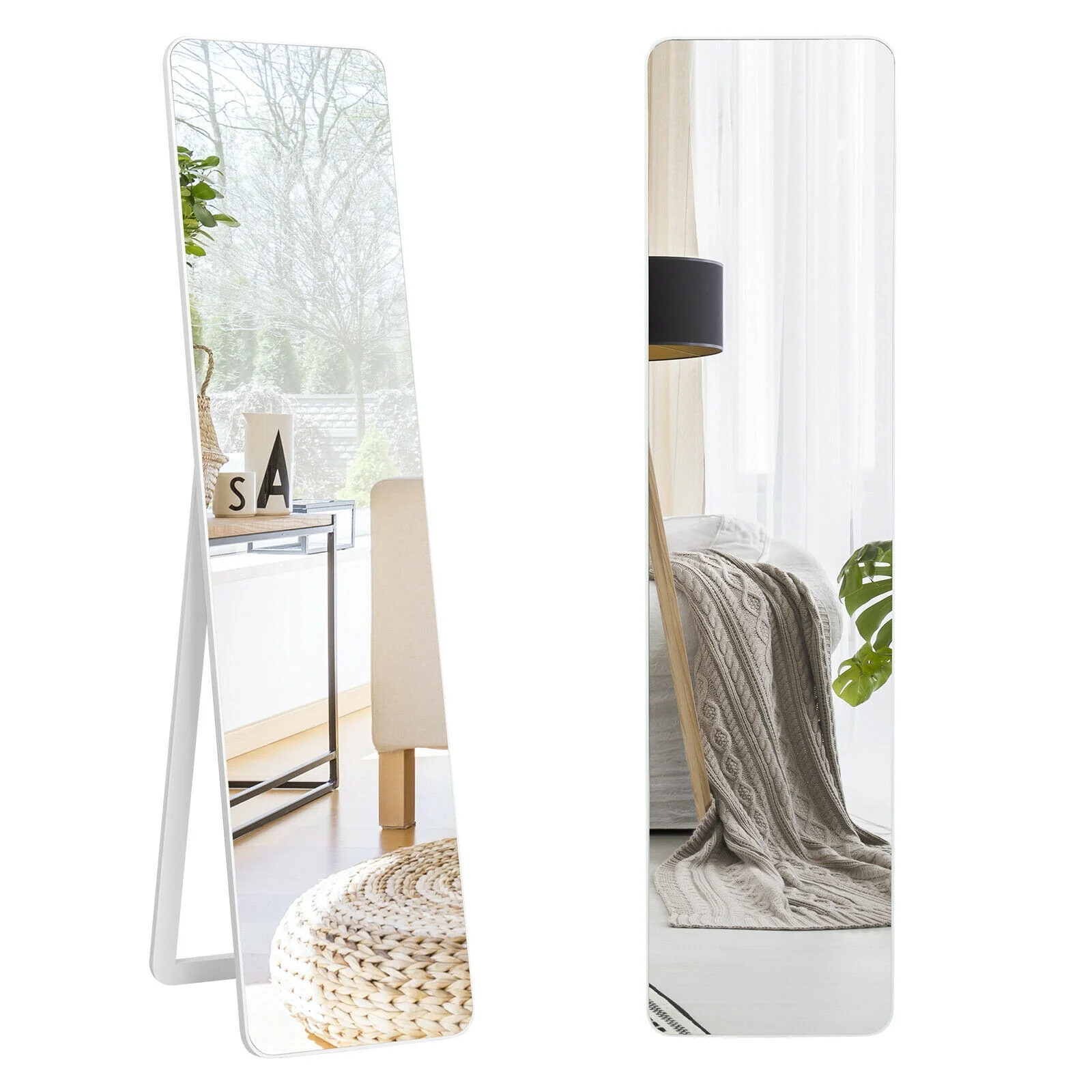 Frameless Wall Mountable Floor Mirror, Full Length, White - Image 10