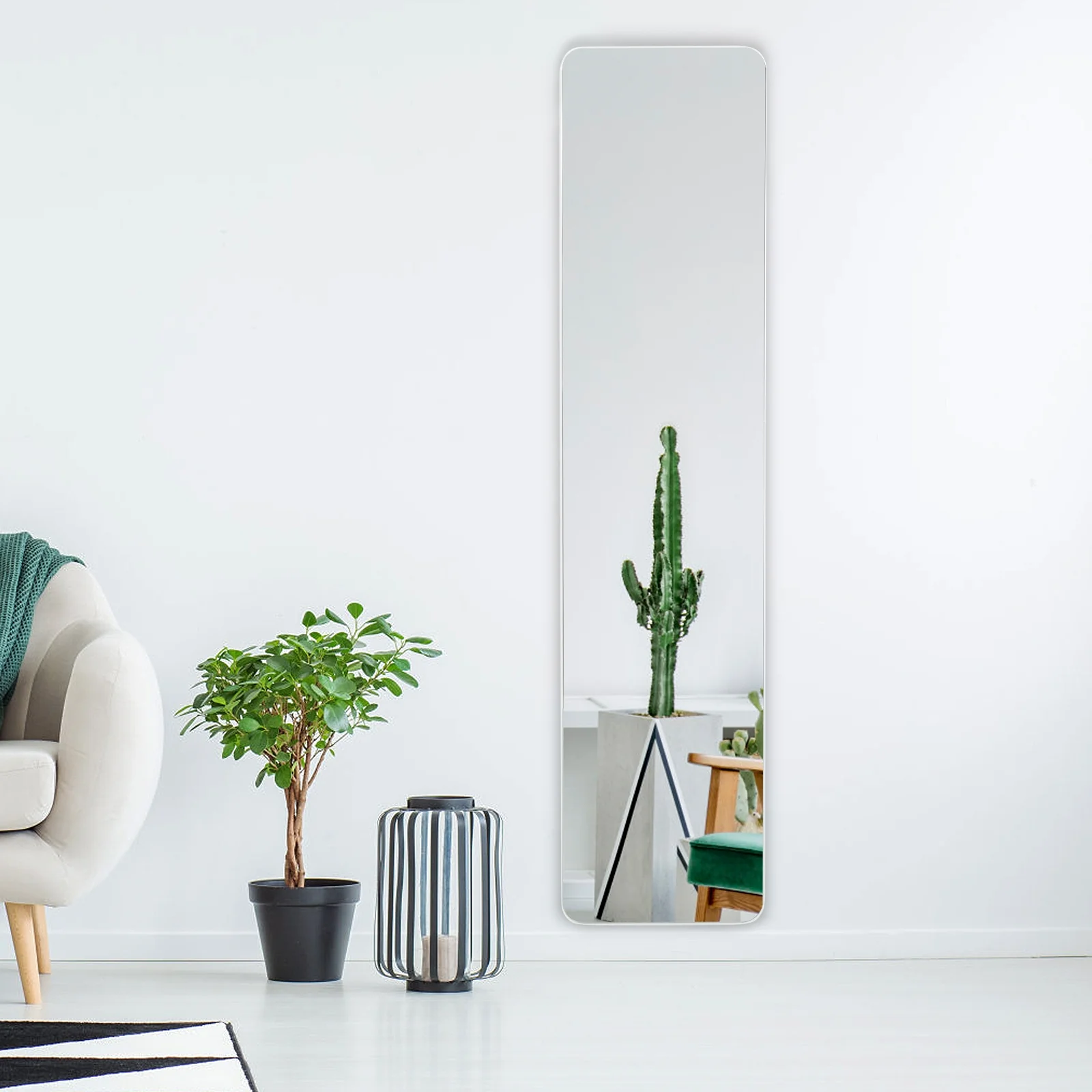 Frameless Wall Mountable Floor Mirror, Full Length, White - Image 9
