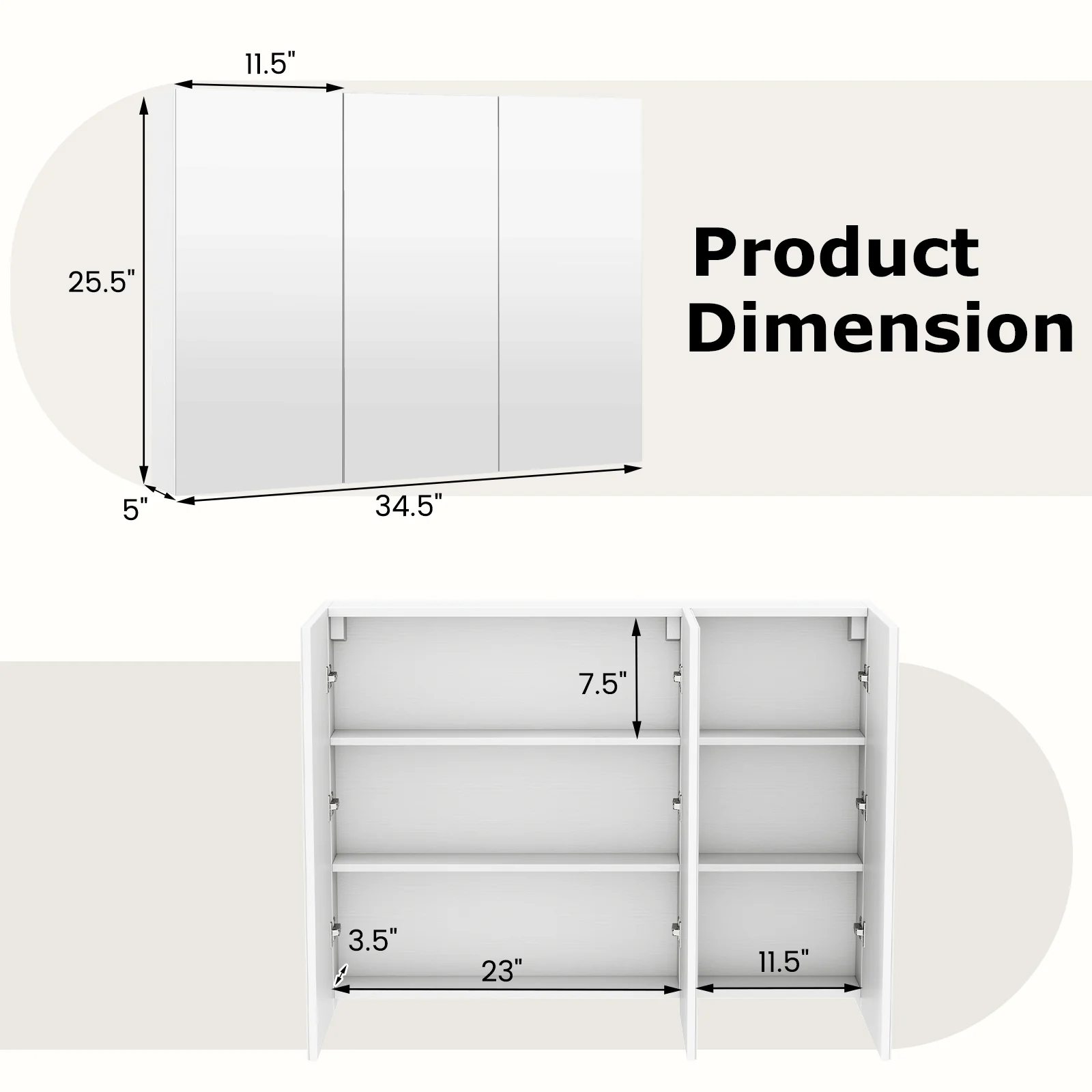 Frameless Wall Mounted Mirror Cabinet, 3 Doors, Adjustable Shelves, White - Image 6