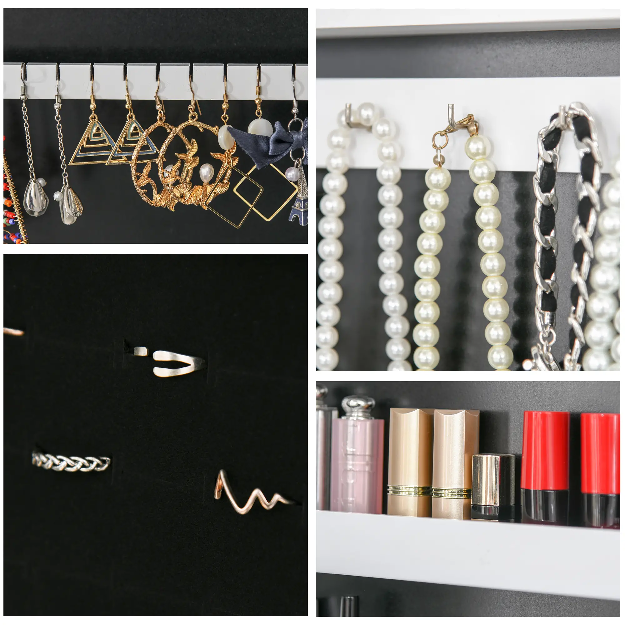 Free Standing Armoire Organizer, Lighted Mirrored Jewelry Cabinet, Angle Adjustable, 16 LED Lights - Image 10