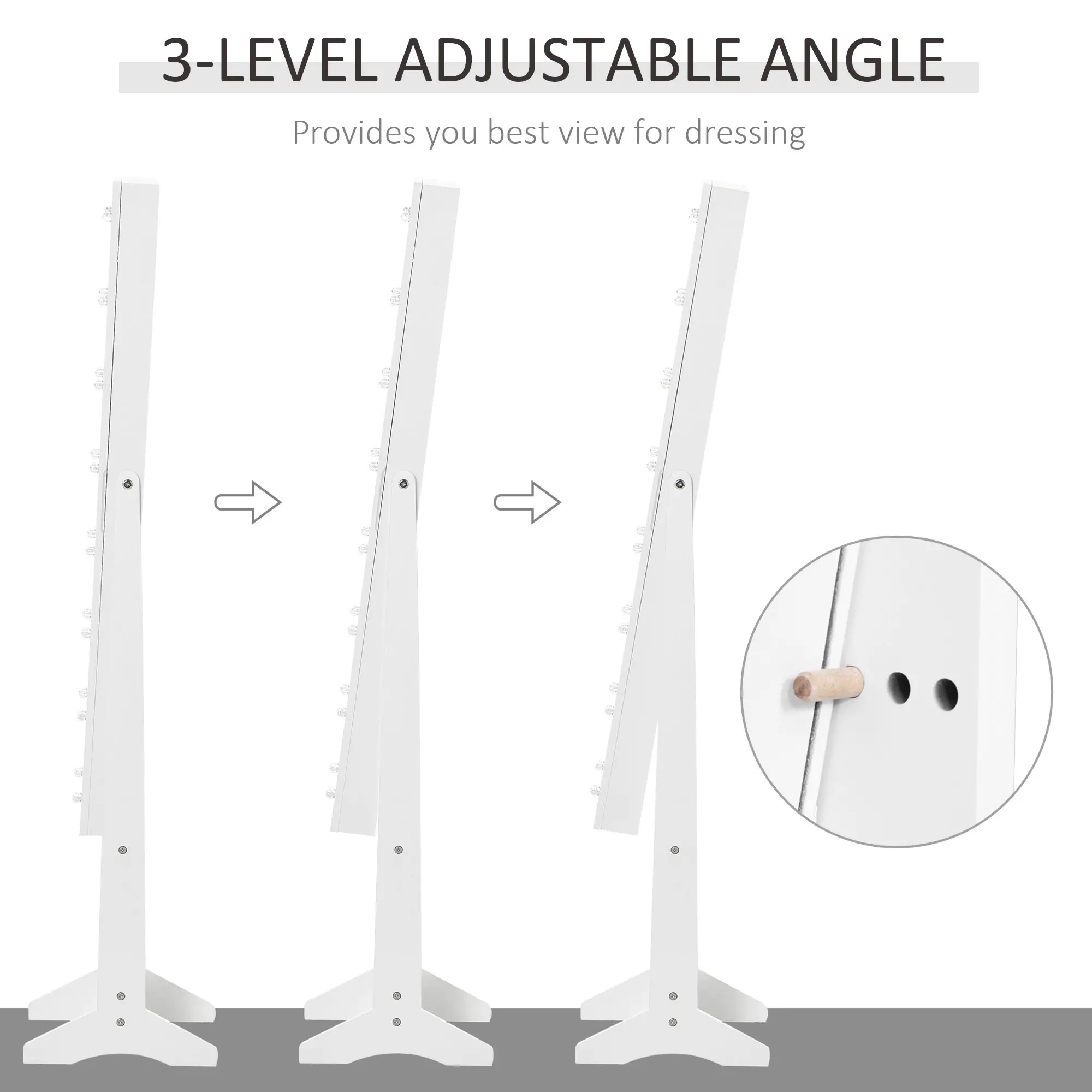 Free Standing Armoire Organizer, Lighted Mirrored Jewelry Cabinet, Angle Adjustable, 16 LED Lights - Image 6