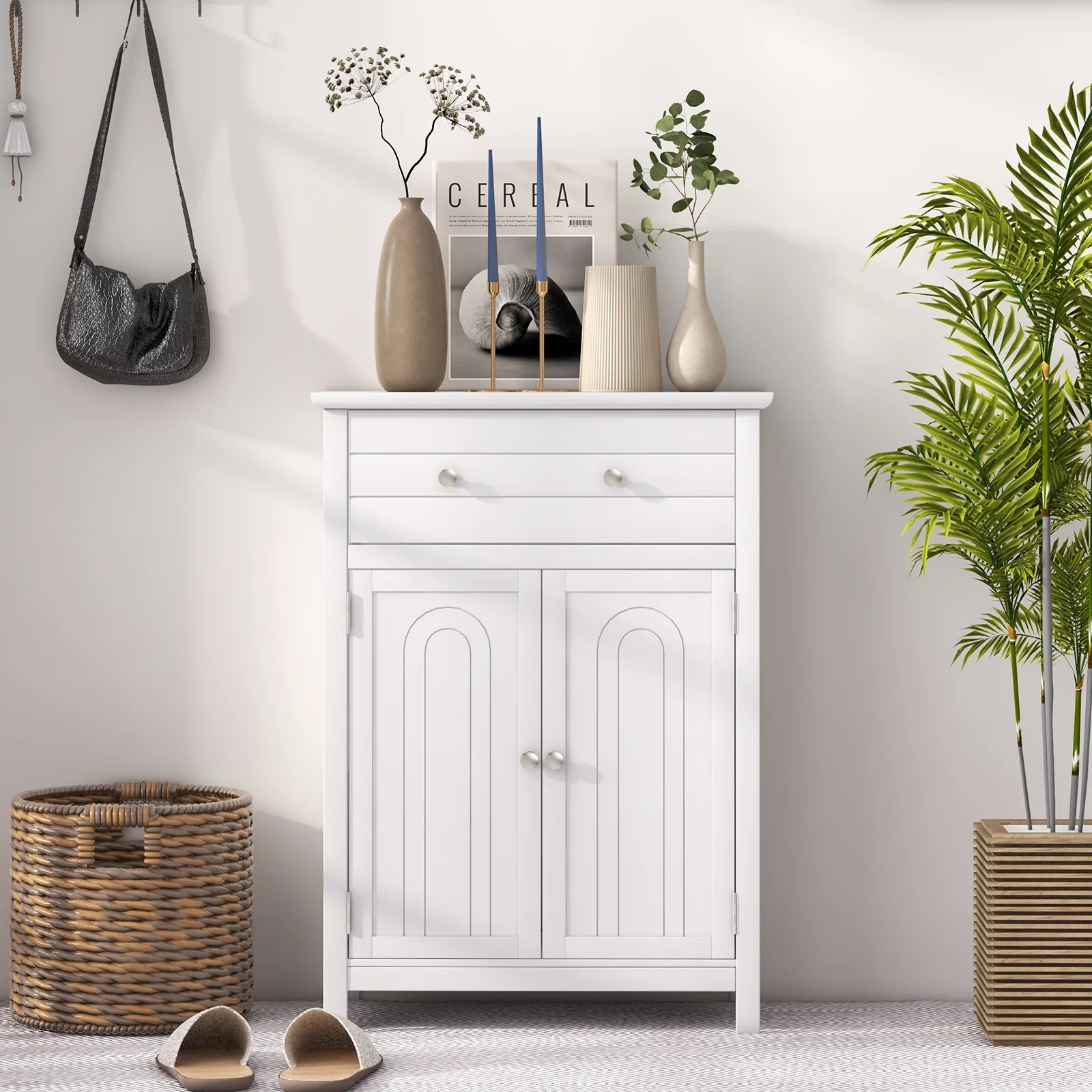 Free Standing Bathroom Storage Cabinet With Large Drawer, White - Image 3
