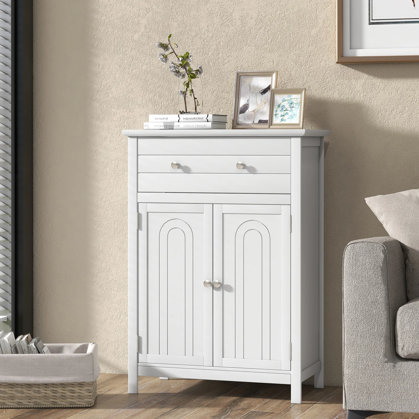 Free Standing Bathroom Storage Cabinet With Large Drawer, White - Image 6