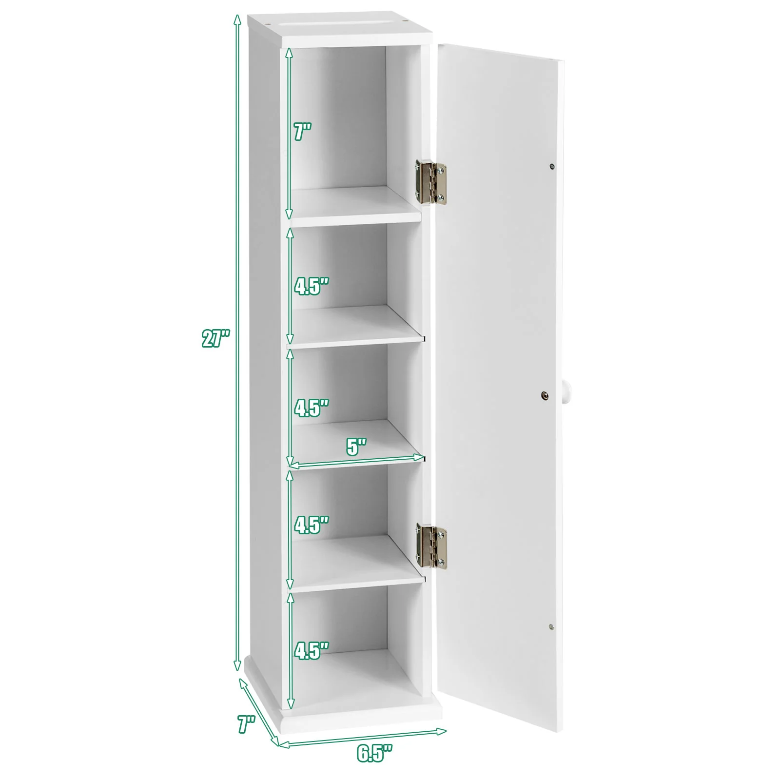 Free Standing Toilet Paper Holder, 4 Shelves With Top Slot, White - Image 5