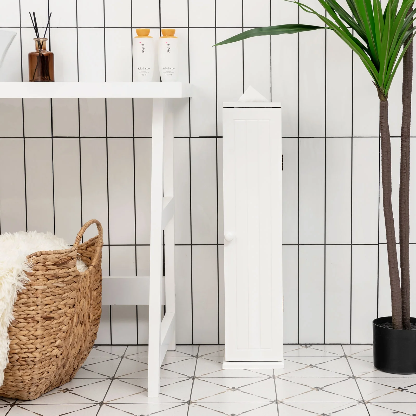 Free Standing Toilet Paper Holder, 4 Shelves With Top Slot, White - Image 6