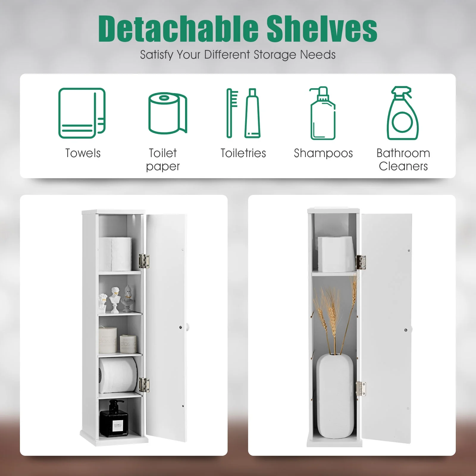 Free Standing Toilet Paper Holder, 4 Shelves With Top Slot, White - Image 9