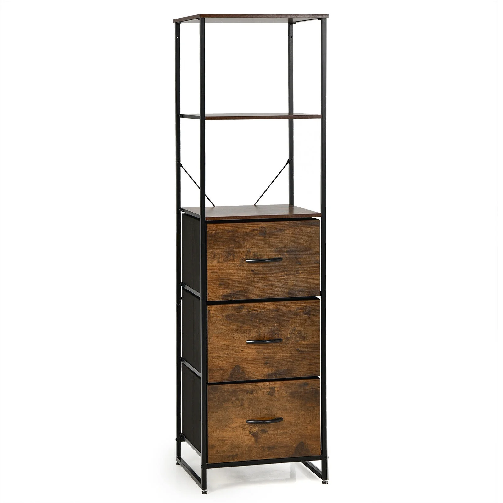 Freestanding 3 Drawer Dresser With 3 Shelves, Brown - Image 4