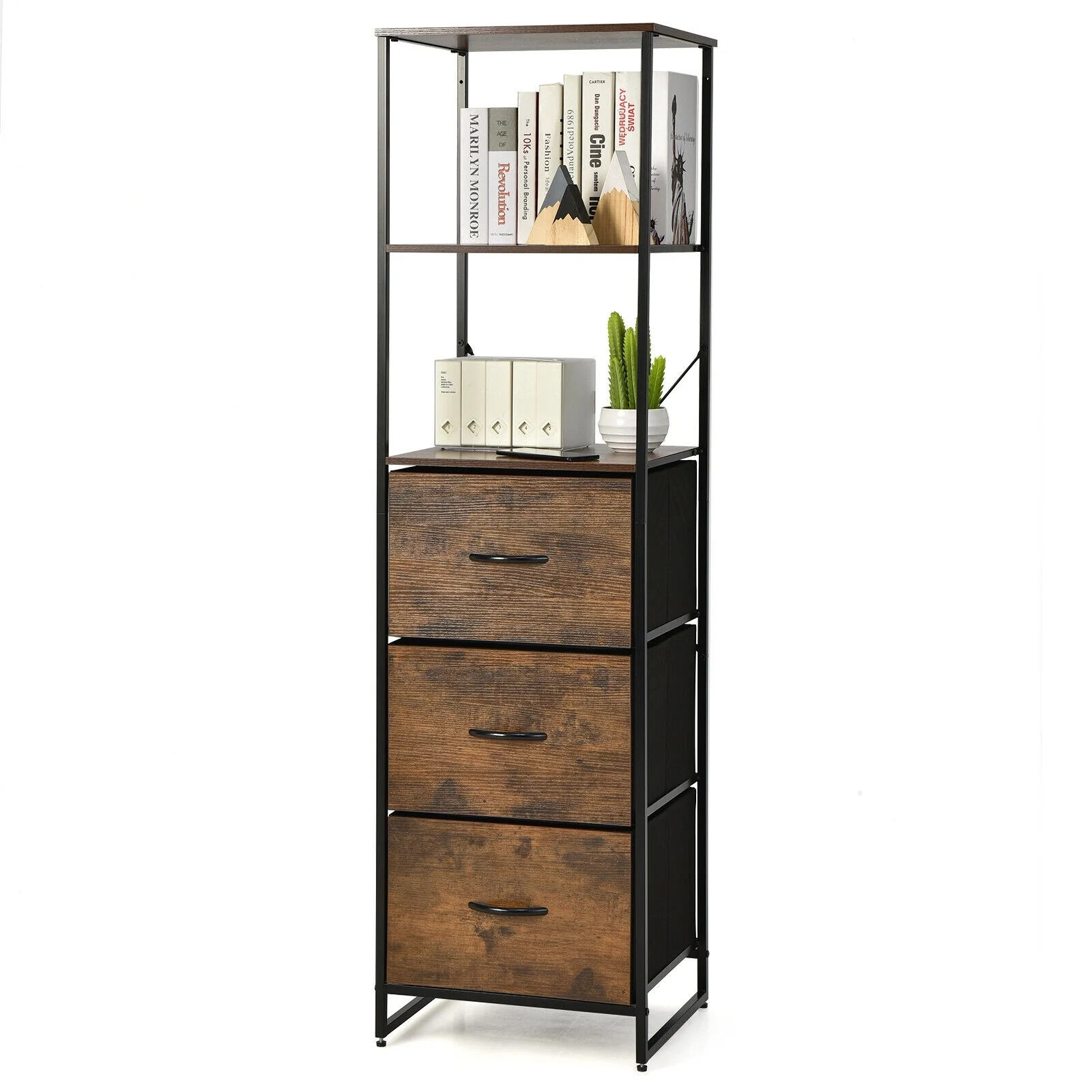 Freestanding 3 Drawer Dresser With 3 Shelves, Brown - Image 5