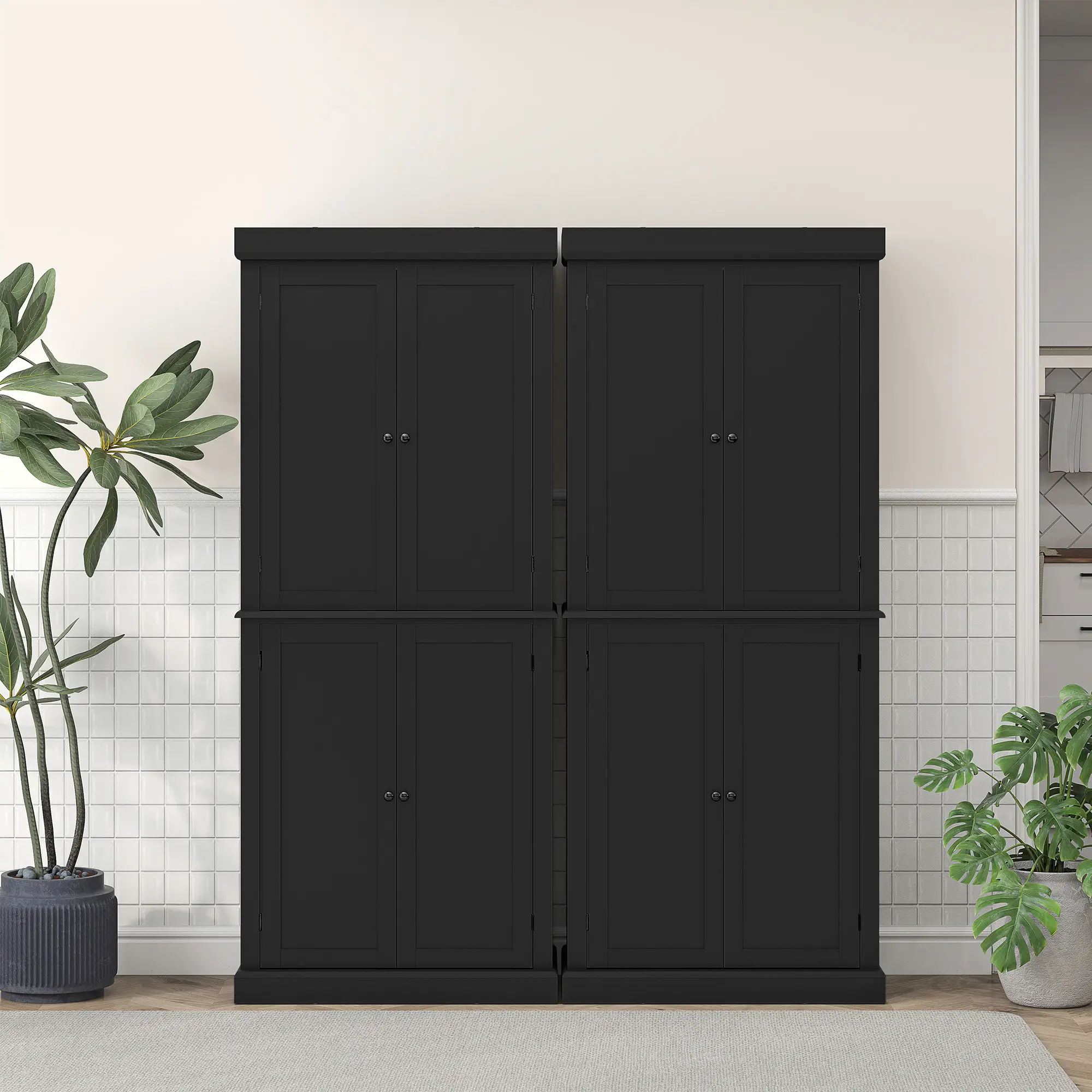 72.5" Freestanding Kitchen Pantry Cabinet with 4 Doors, Black - Image 10