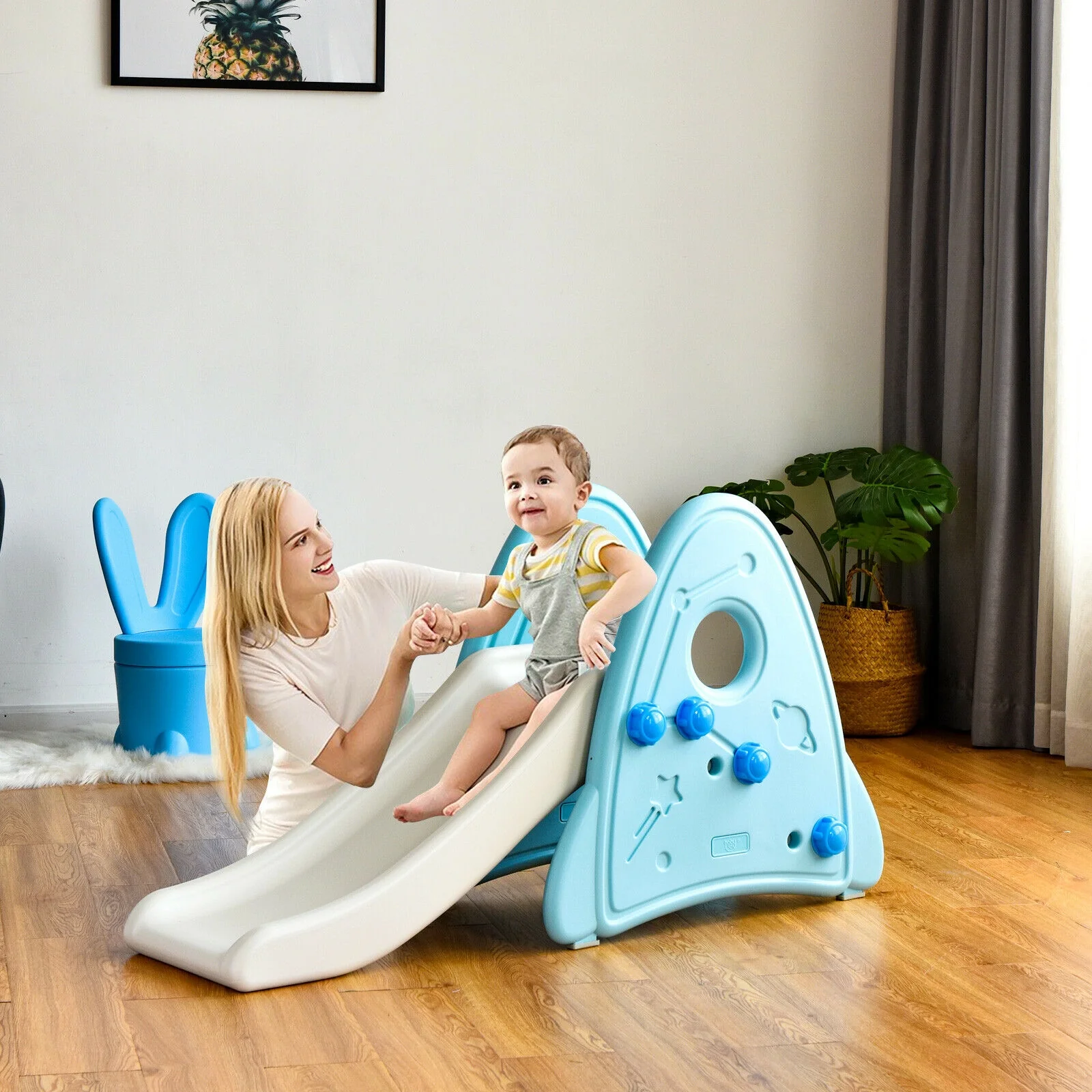 Freestanding Baby Slide, Indoor Play Climber Set, Blue - Image 3