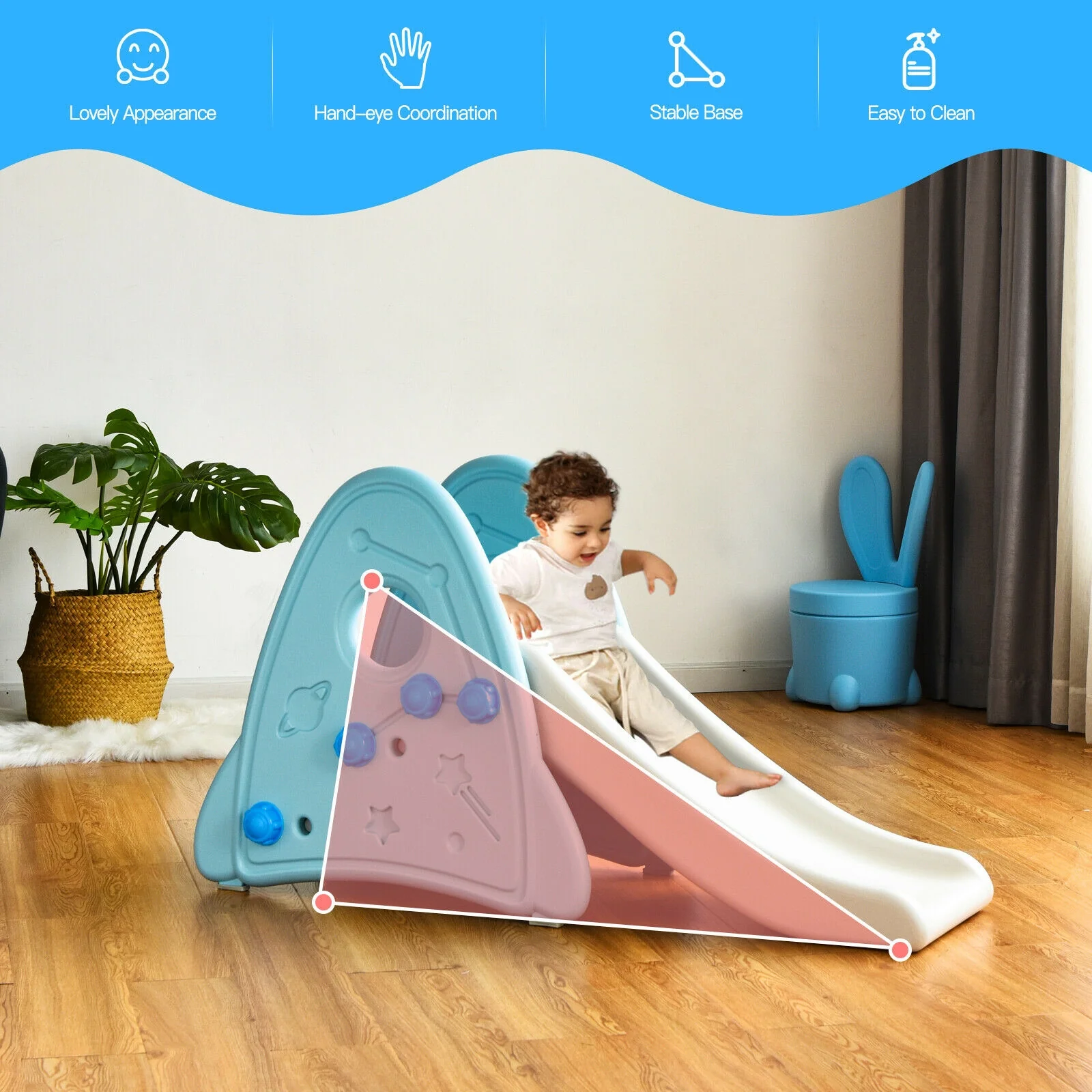 Freestanding Baby Slide, Indoor Play Climber Set, Blue - Image 9