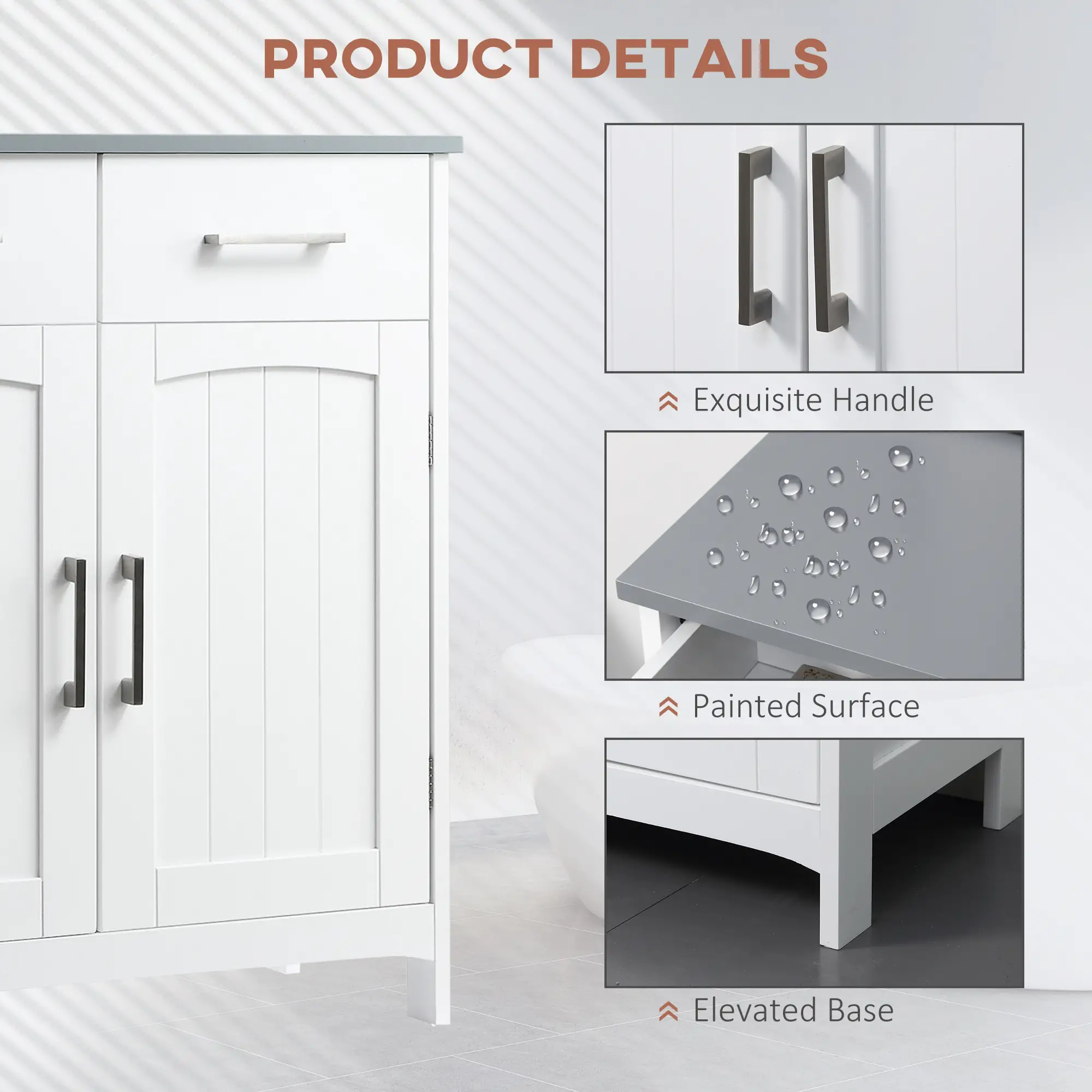 Freestanding Bathroom Cabinet, 2 Drawers, Double Doors, Adjustable Shelf, White - Image 7