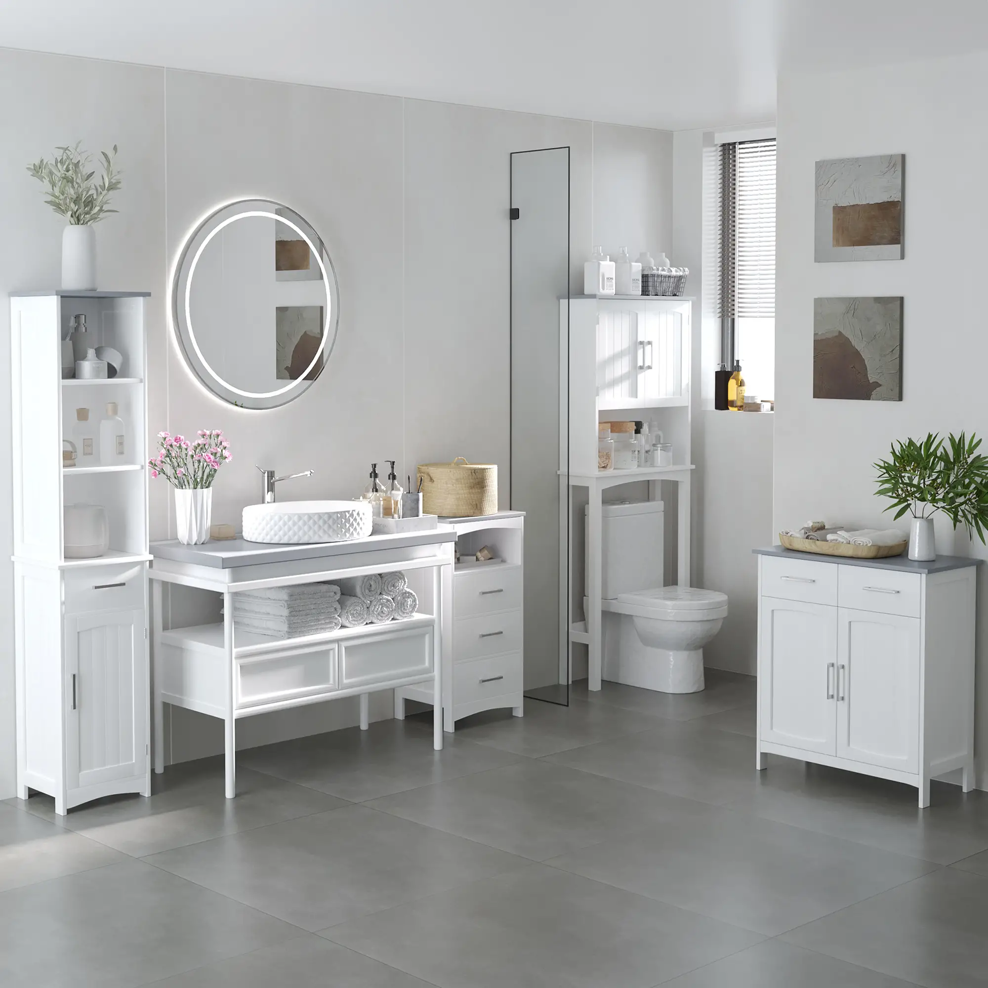 Freestanding Bathroom Cabinet, 2 Drawers, Double Doors, Adjustable Shelf, White - Image 9