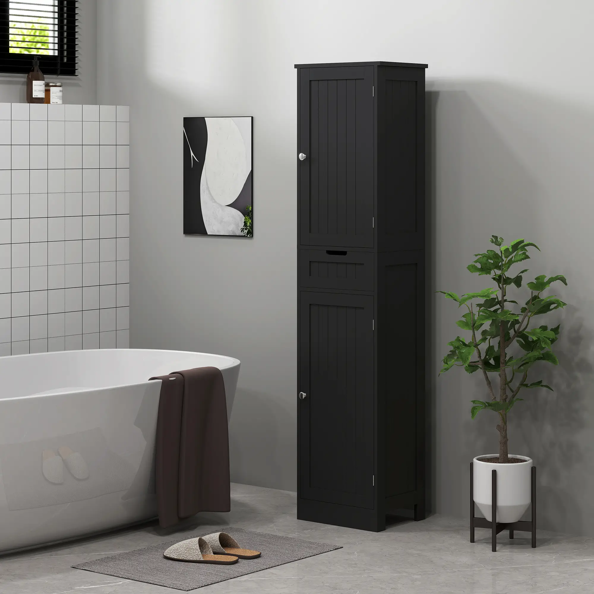 Freestanding Bathroom Cabinet, Drawer and 2 Doors, Tall Cupboard - Image 2