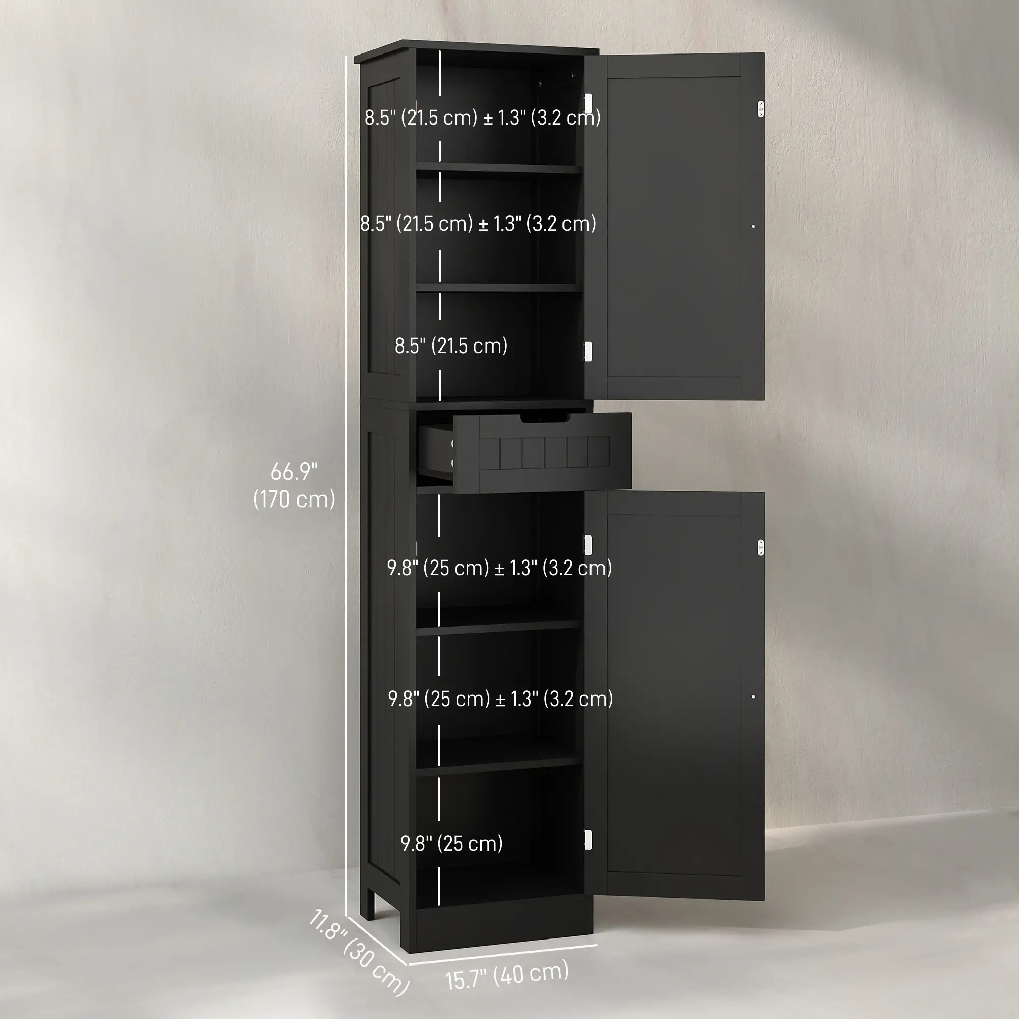 Freestanding Bathroom Cabinet, Drawer and 2 Doors, Tall Cupboard - Image 3