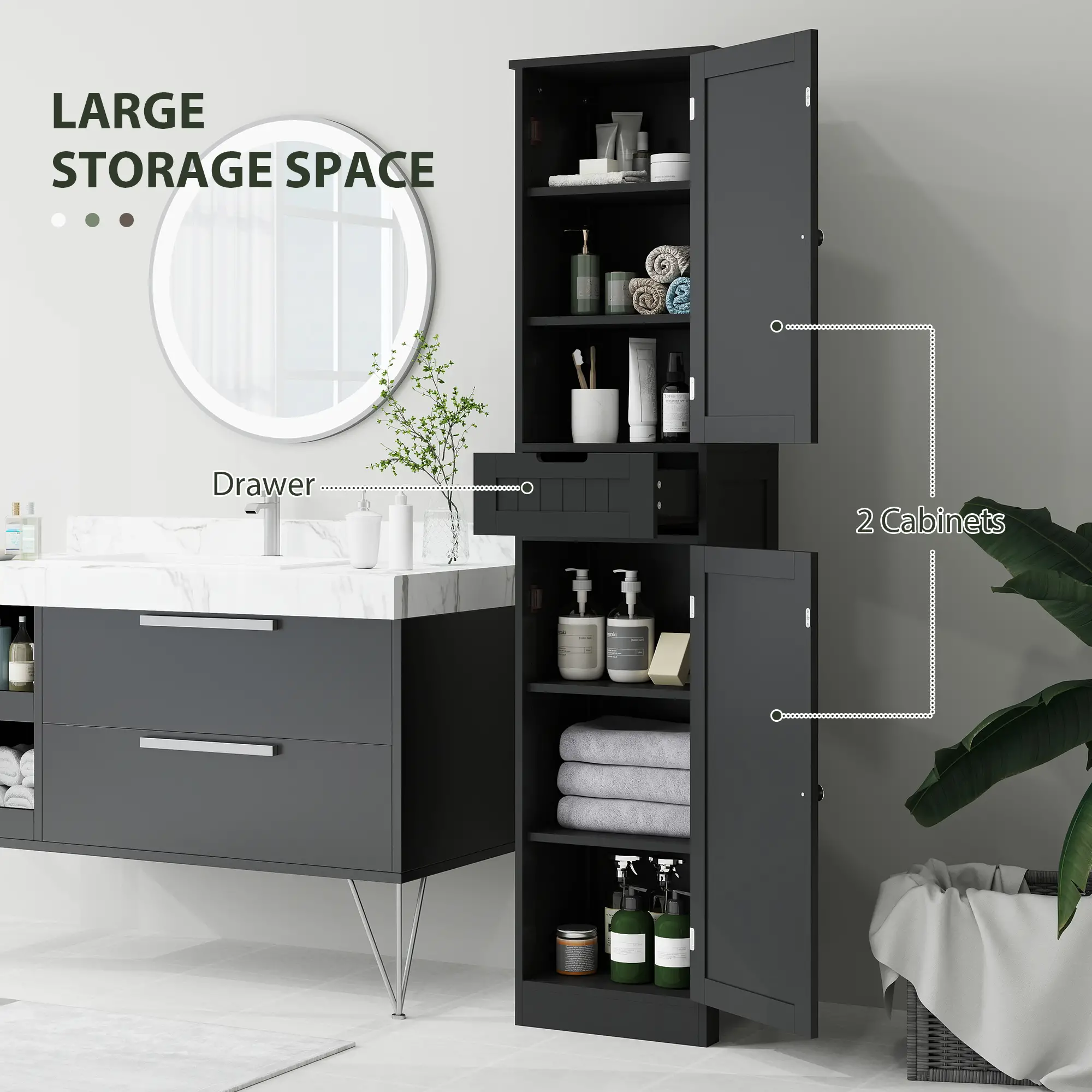 Freestanding Bathroom Cabinet, Drawer and 2 Doors, Tall Cupboard - Image 4