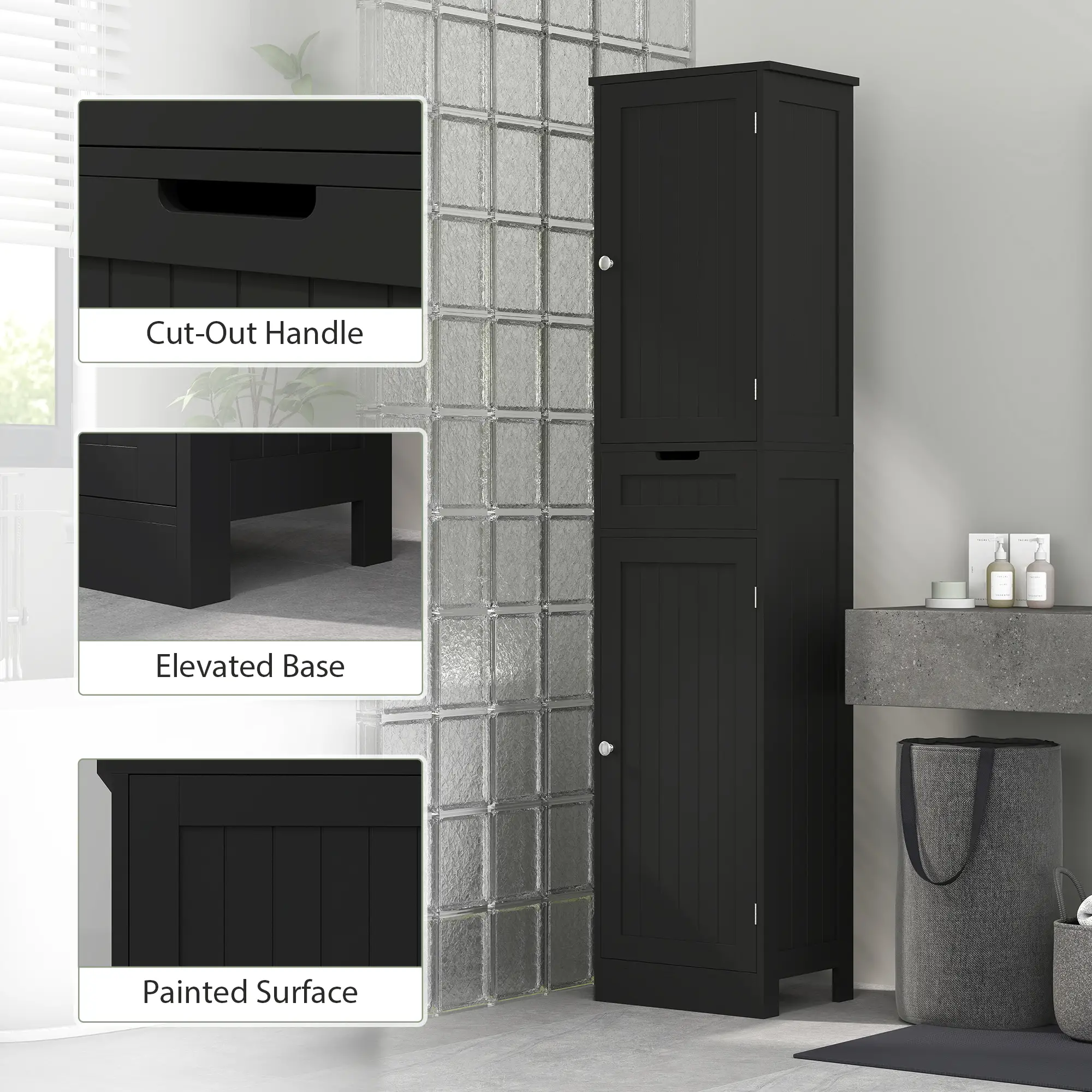 Freestanding Bathroom Cabinet, Drawer and 2 Doors, Tall Cupboard - Image 6