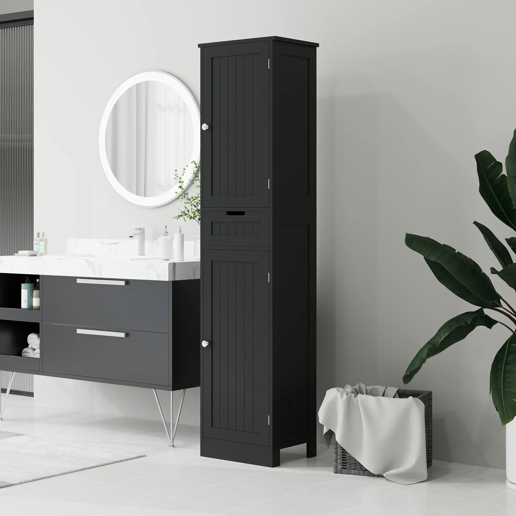 Freestanding Bathroom Cabinet, Drawer and 2 Doors, Tall Cupboard - Image 8