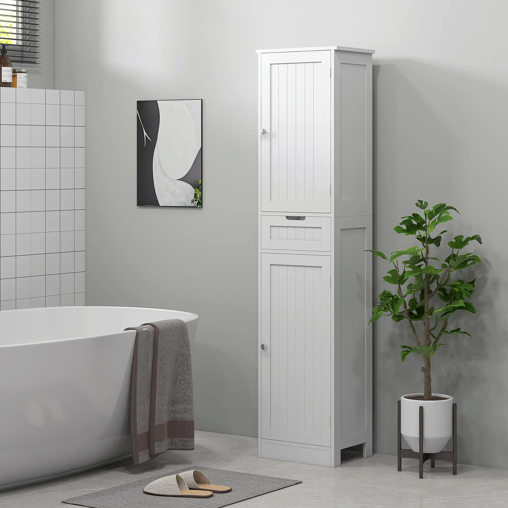 Freestanding Bathroom Cabinet with Drawer and 2 Doors, Tall Bathroom Cupboard for Kitchen, Study, Living Room - Image 2