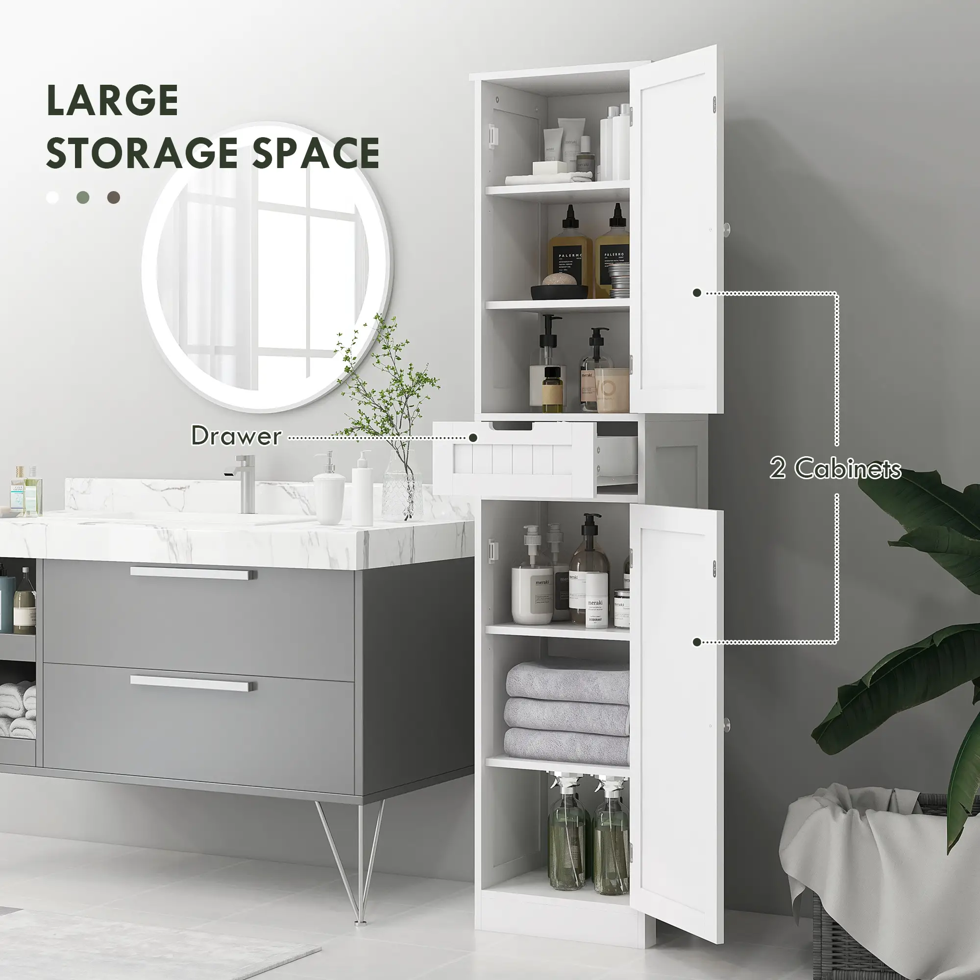 Freestanding Bathroom Cabinet with Drawer and 2 Doors, Tall Bathroom Cupboard for Kitchen, Study, Living Room - Image 4