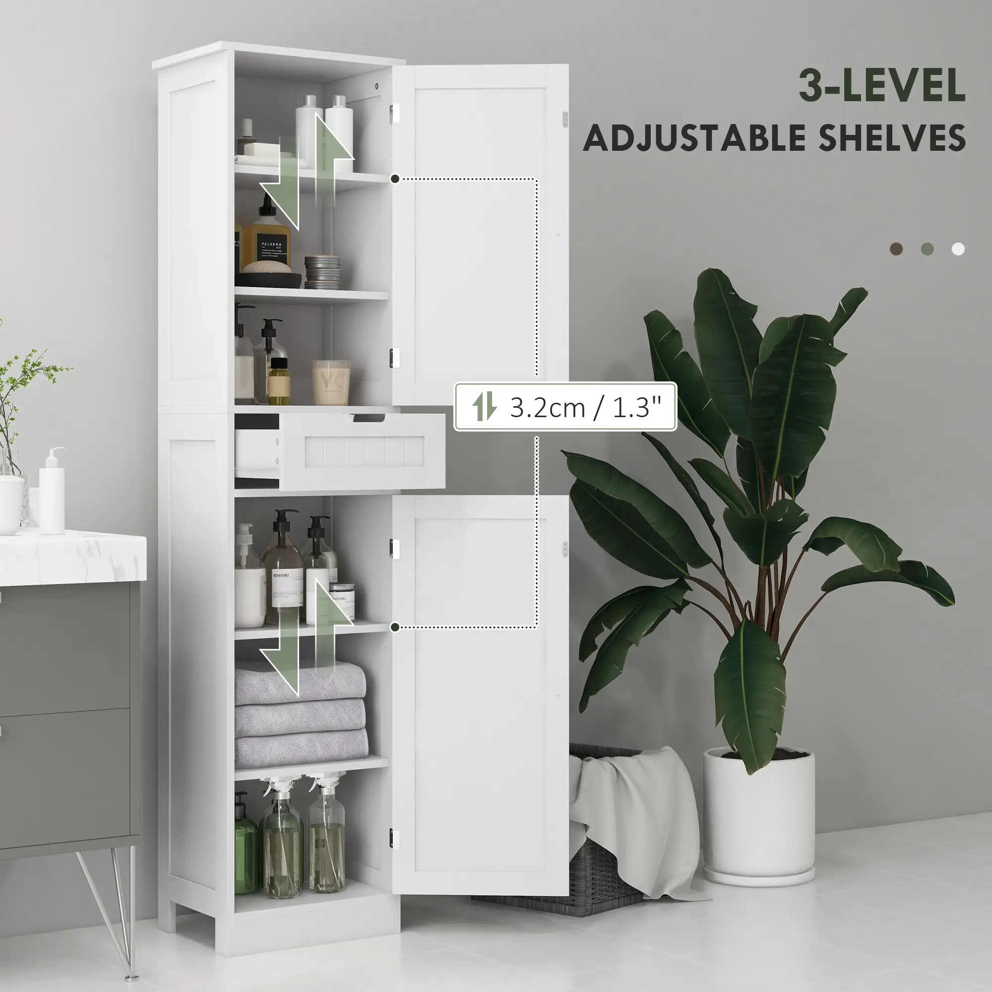 Freestanding Bathroom Cabinet with Drawer and 2 Doors, Tall Bathroom Cupboard for Kitchen, Study, Living Room - Image 5