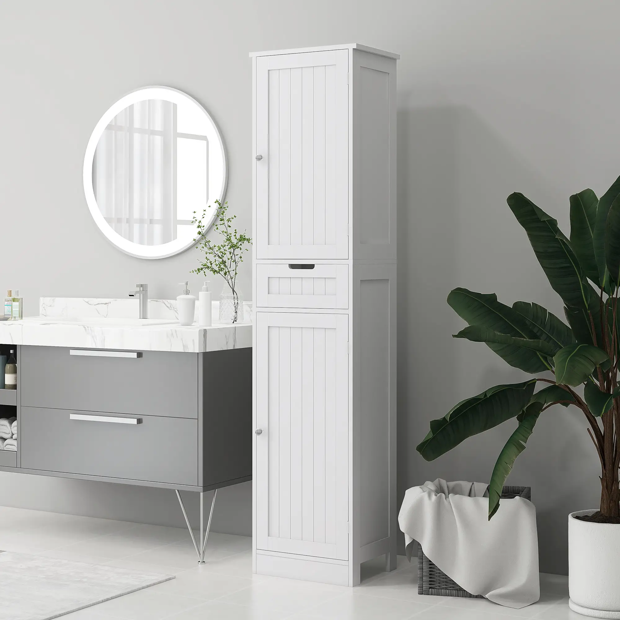 Freestanding Bathroom Cabinet with Drawer and 2 Doors, Tall Bathroom Cupboard for Kitchen, Study, Living Room - Image 8