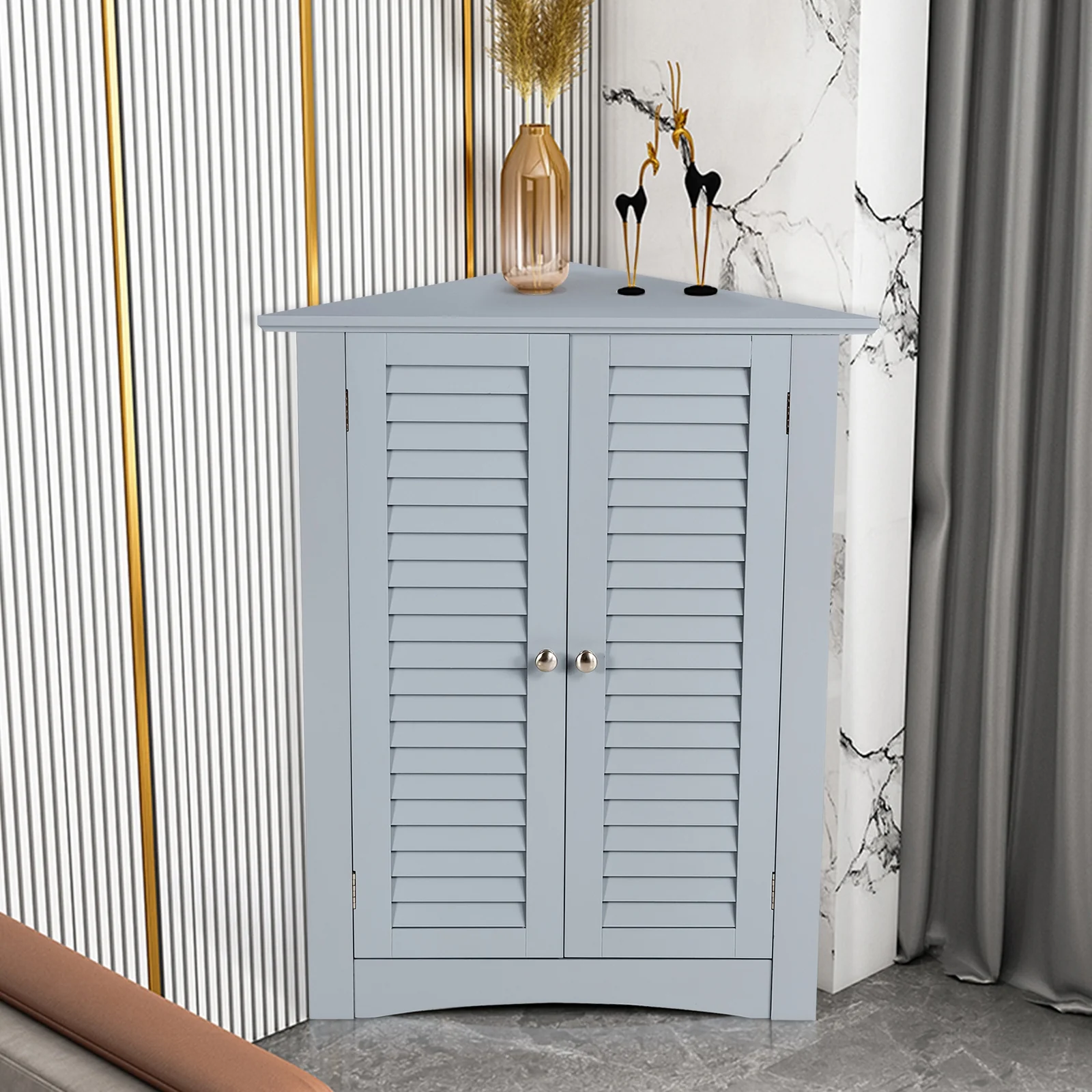 Freestanding Bathroom Corner Cabinet, Shutter Door, Gray - Image 2