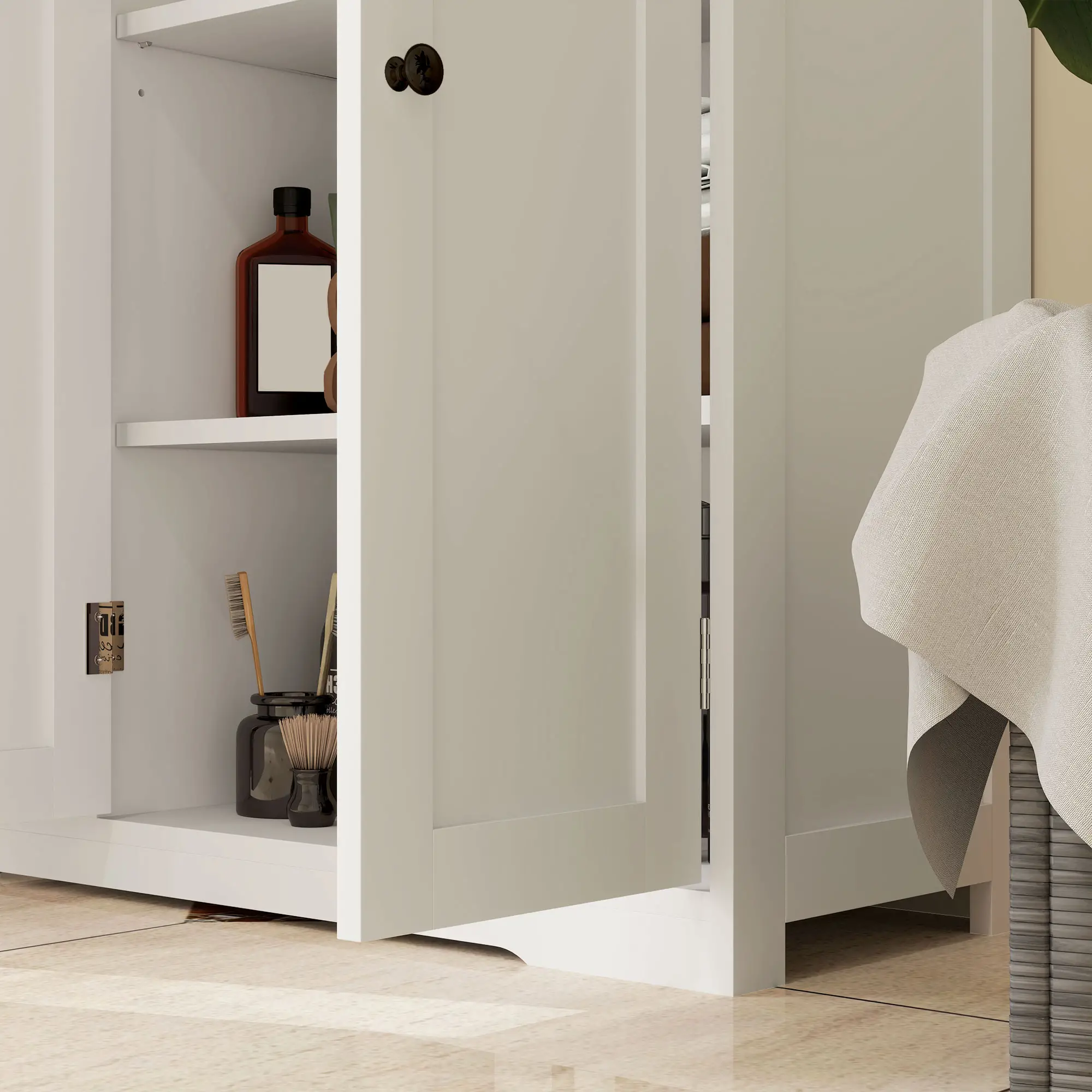Freestanding Bathroom Floor Cabinet, Adjustable Shelf, 4 Drawers, 2 Doors, White - Image 10
