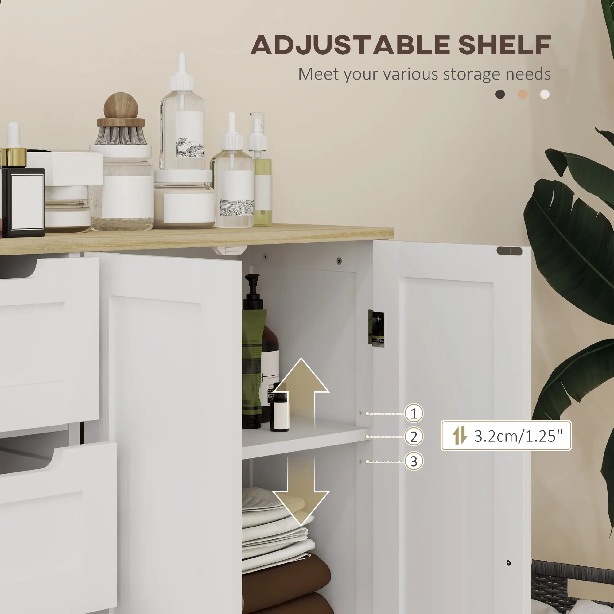 Freestanding Bathroom Floor Cabinet, Adjustable Shelf, 4 Drawers, 2 Doors, White - Image 5
