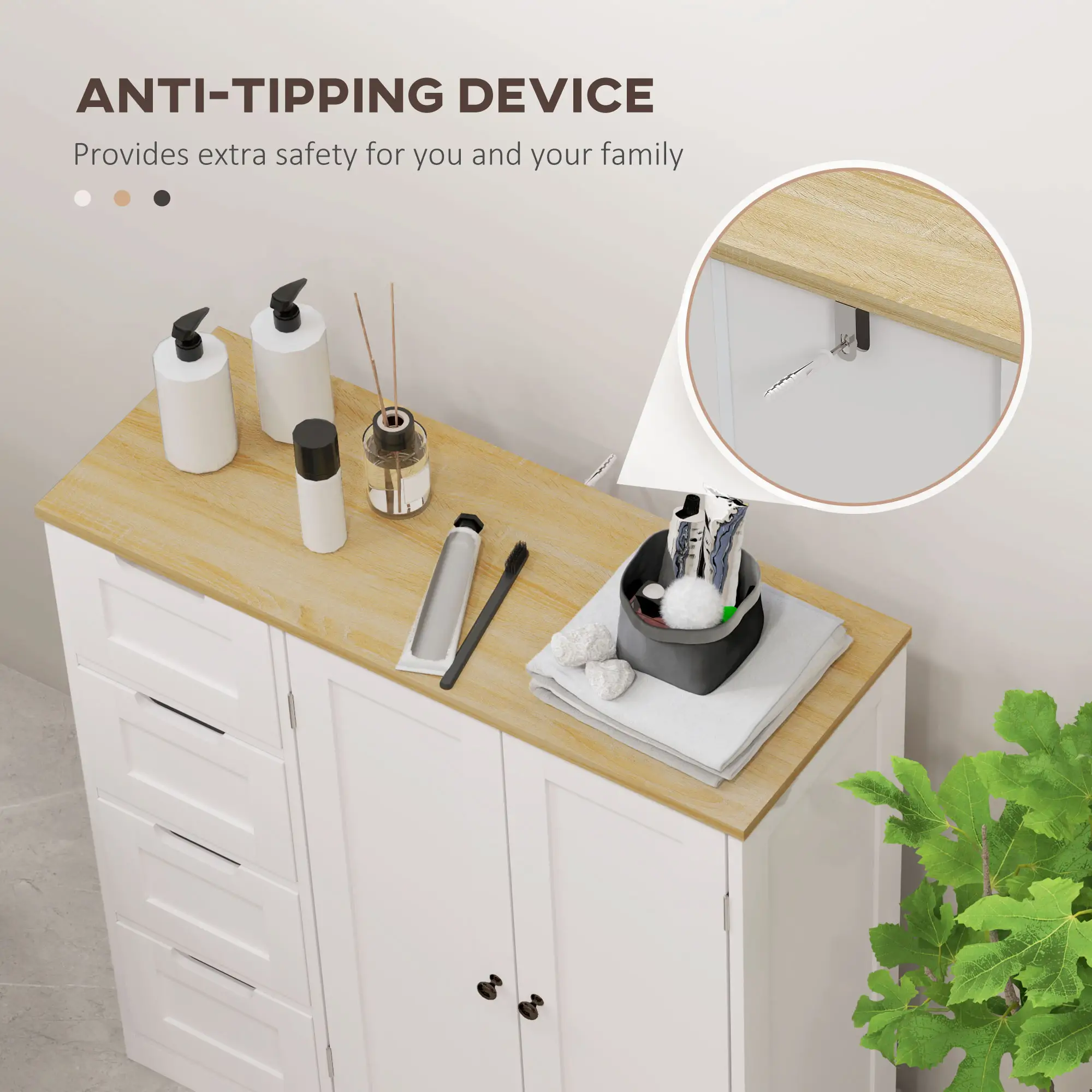 Freestanding Bathroom Floor Cabinet, Adjustable Shelf, 4 Drawers, 2 Doors, White - Image 7
